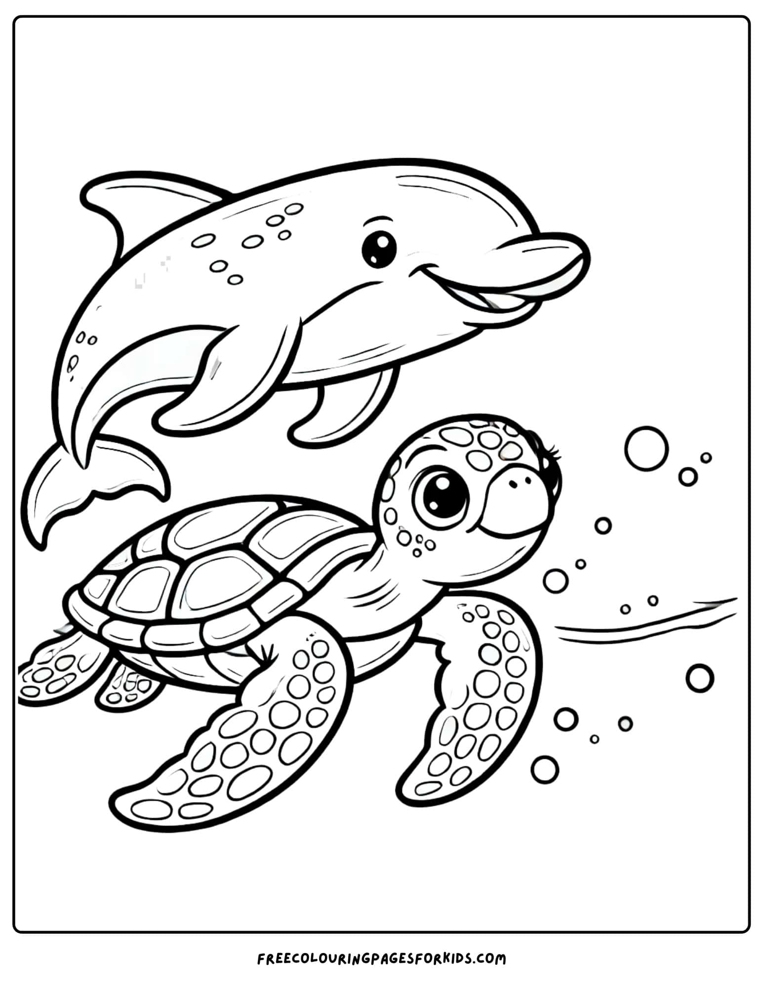 dolphin and a turtle coloring page