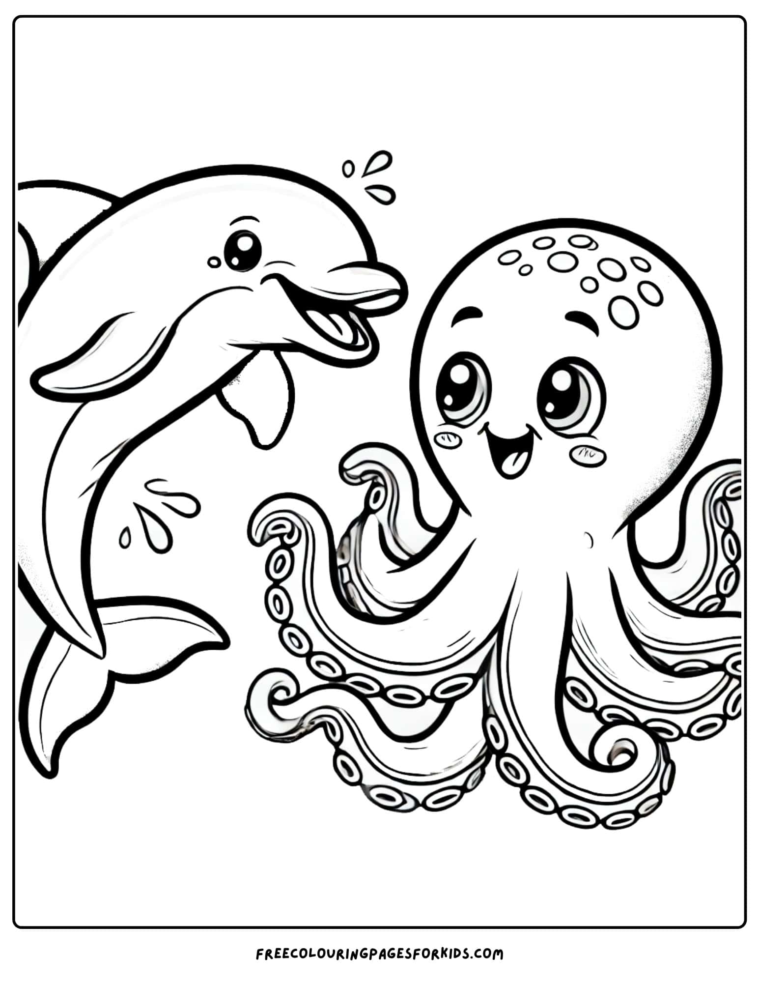 dolphin and an octopus coloring page