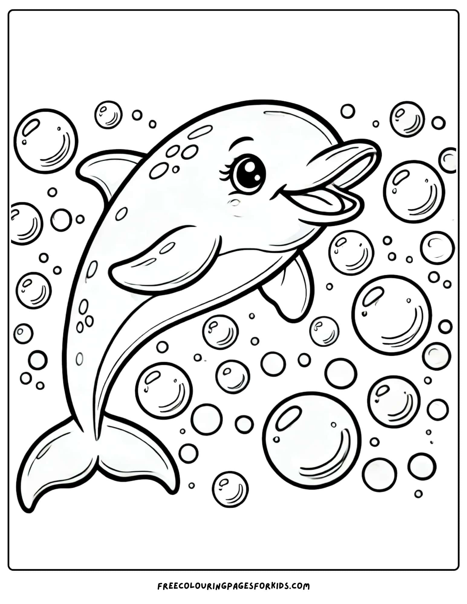 dolphin and bubbles coloring page