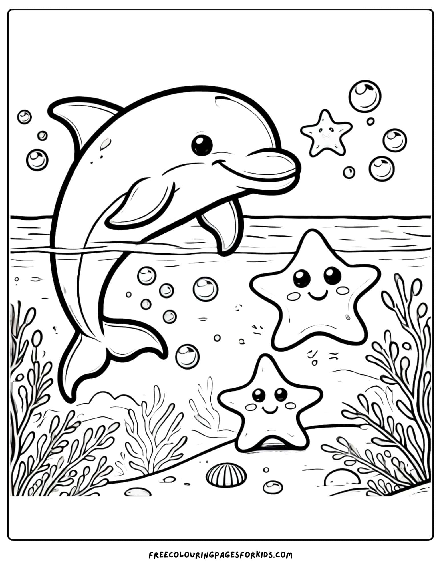 dolphin and starfish coloring page