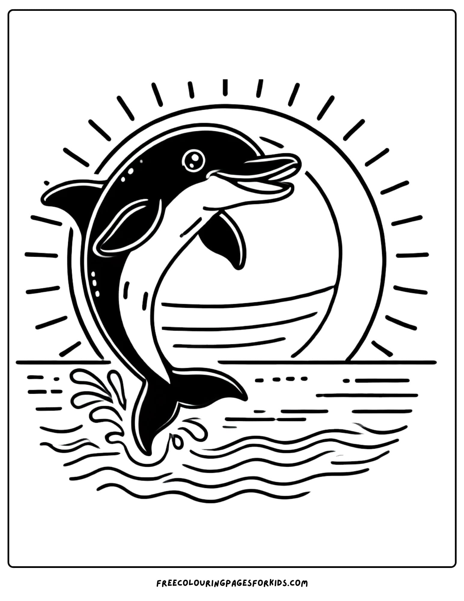 dolphin at sunset coloring page