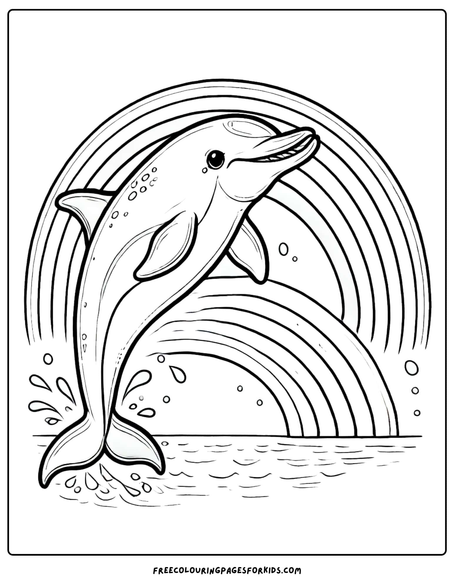 dolphin under a rainbow coloring page