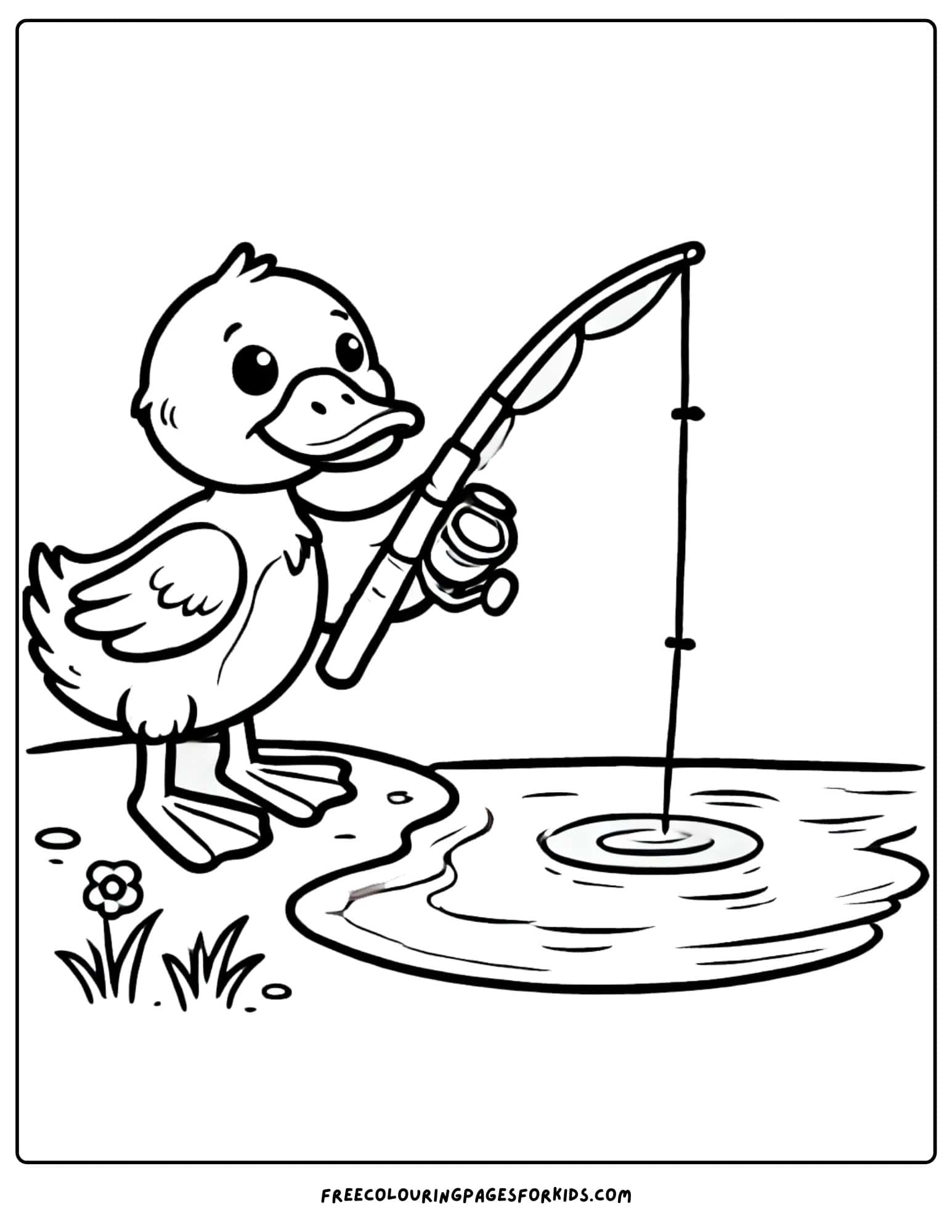 duck fishing in a lake coloring page