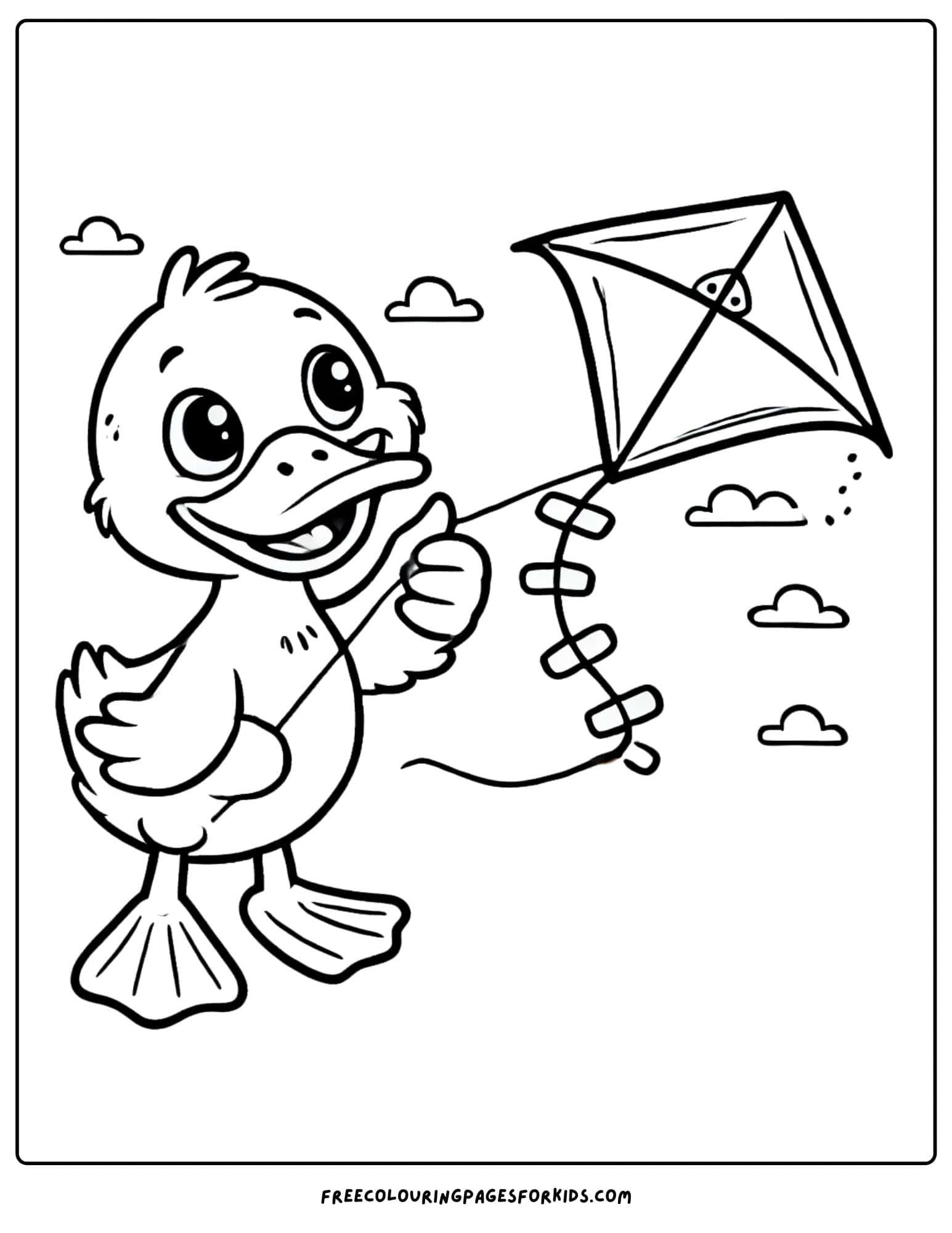 duck flying a kite coloring page