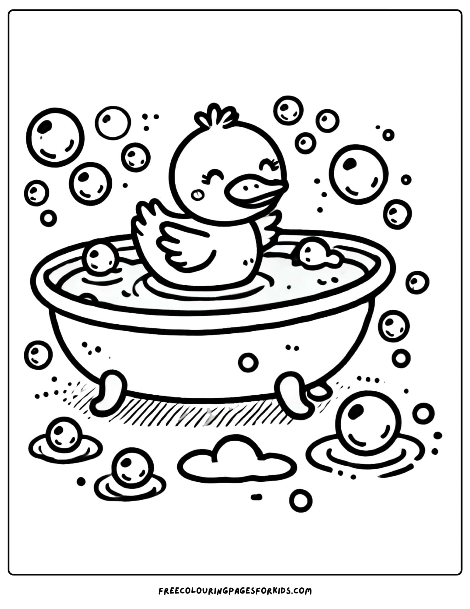 duck in a bathtub with bubbles coloring page