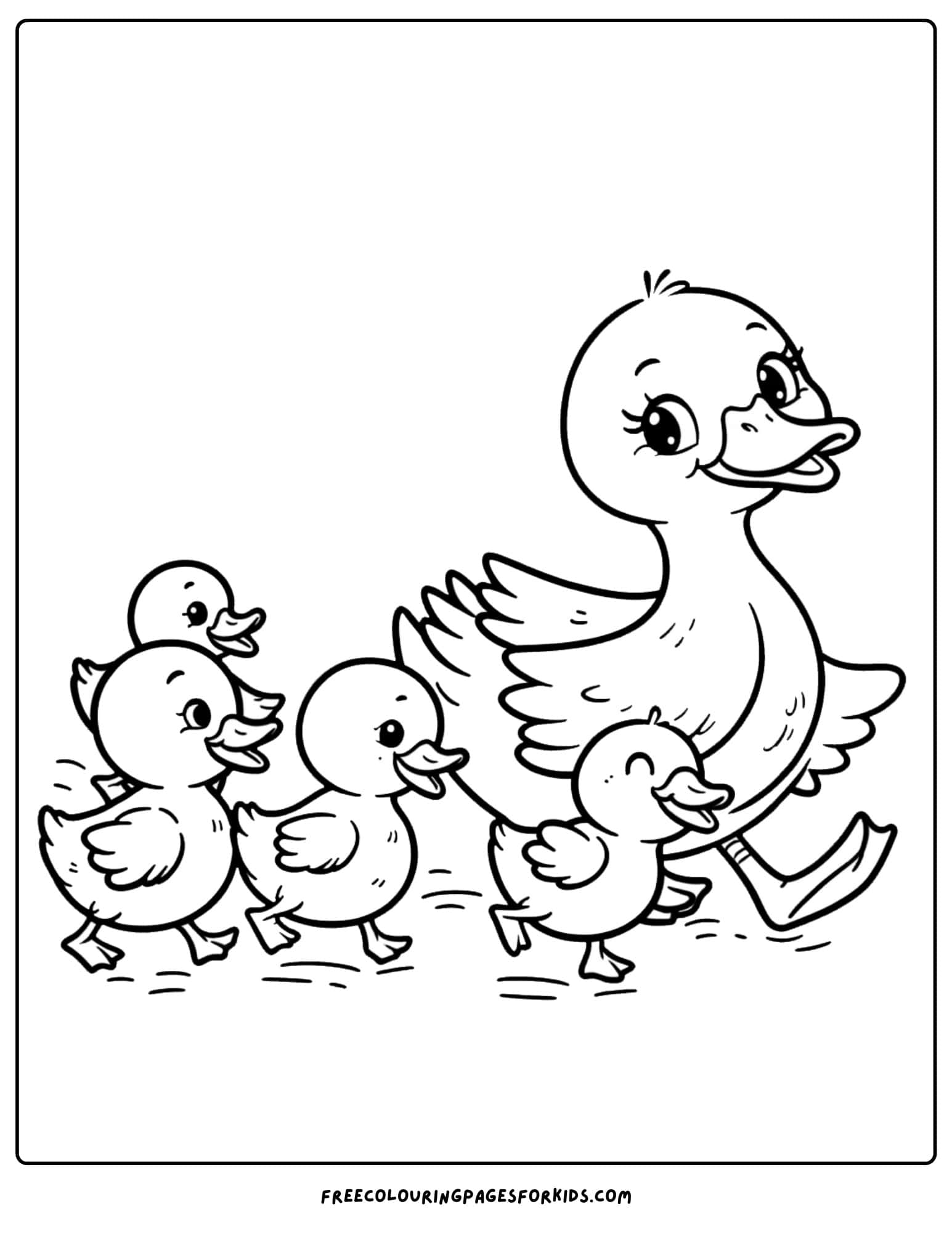 duck family walking in a row coloring page