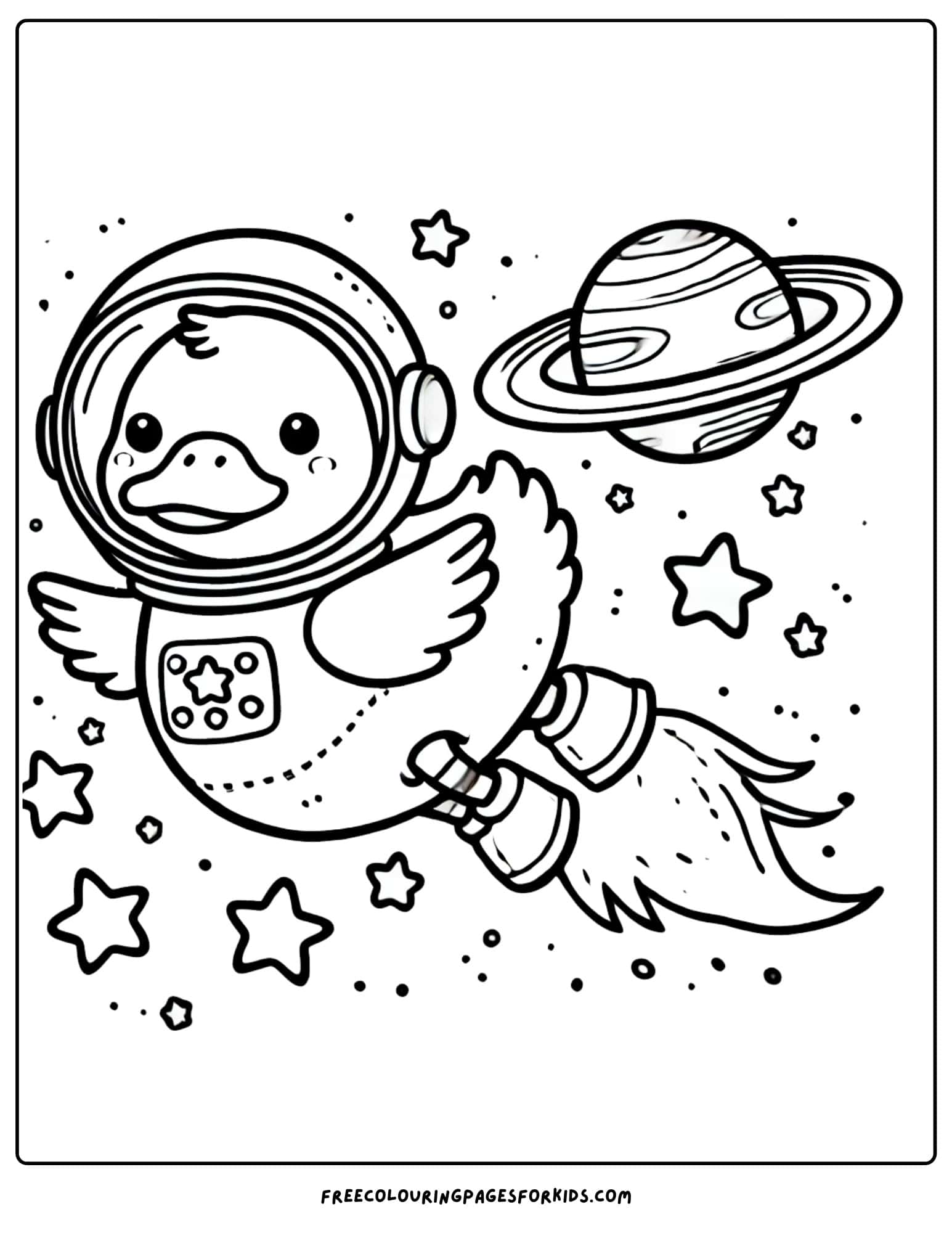 duck in outer space coloring page