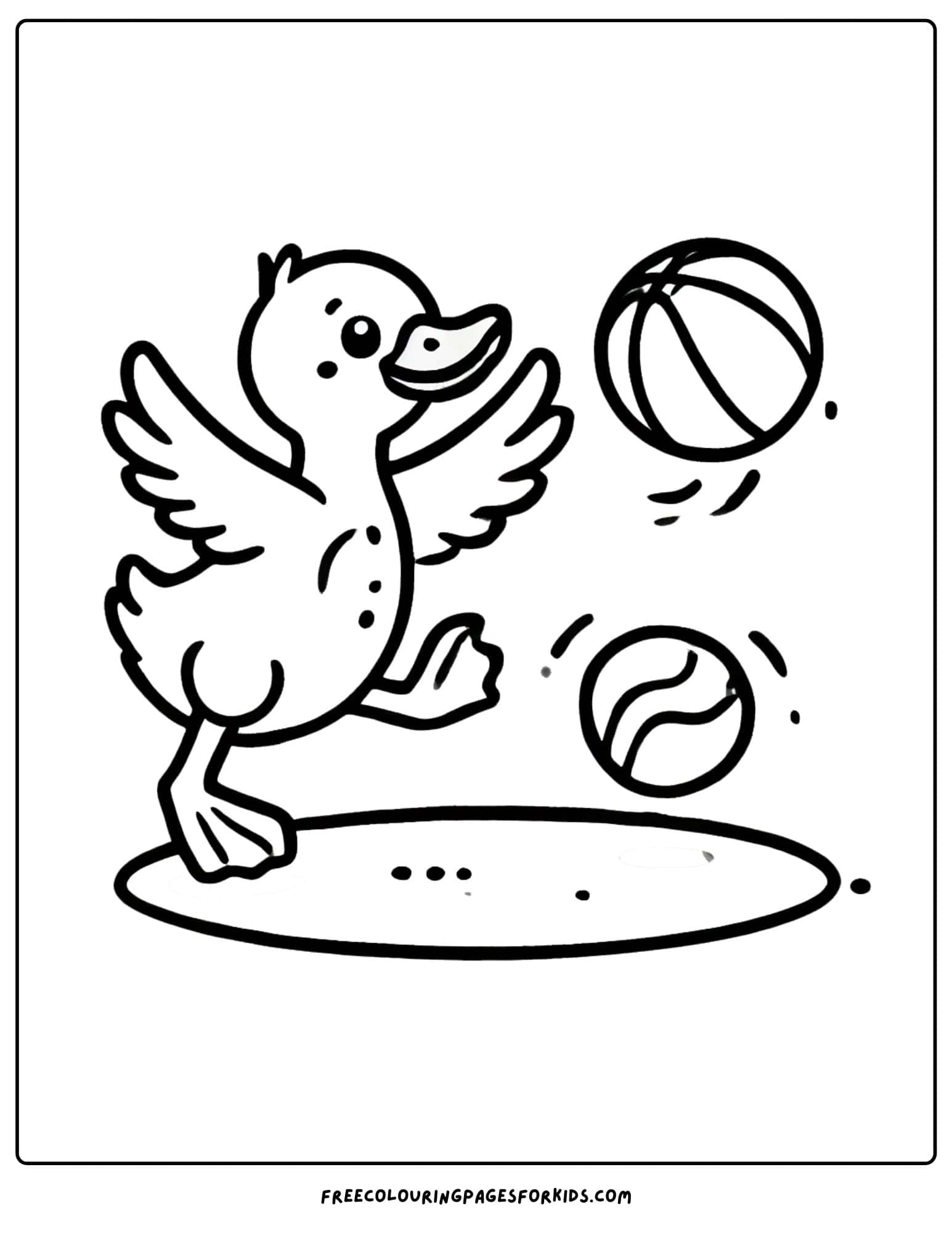 duck playing with a ball coloring page