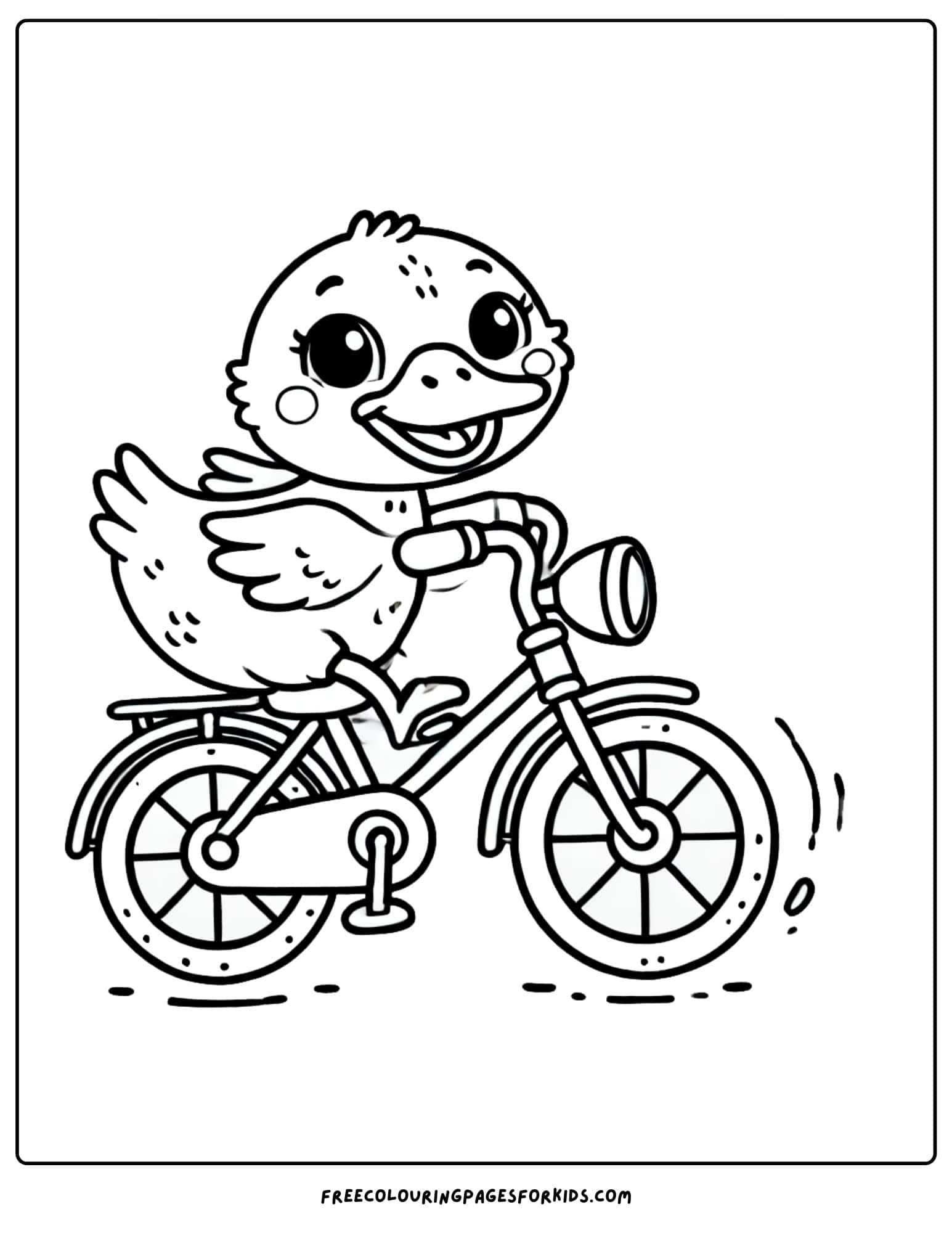 duck riding a bike coloring page