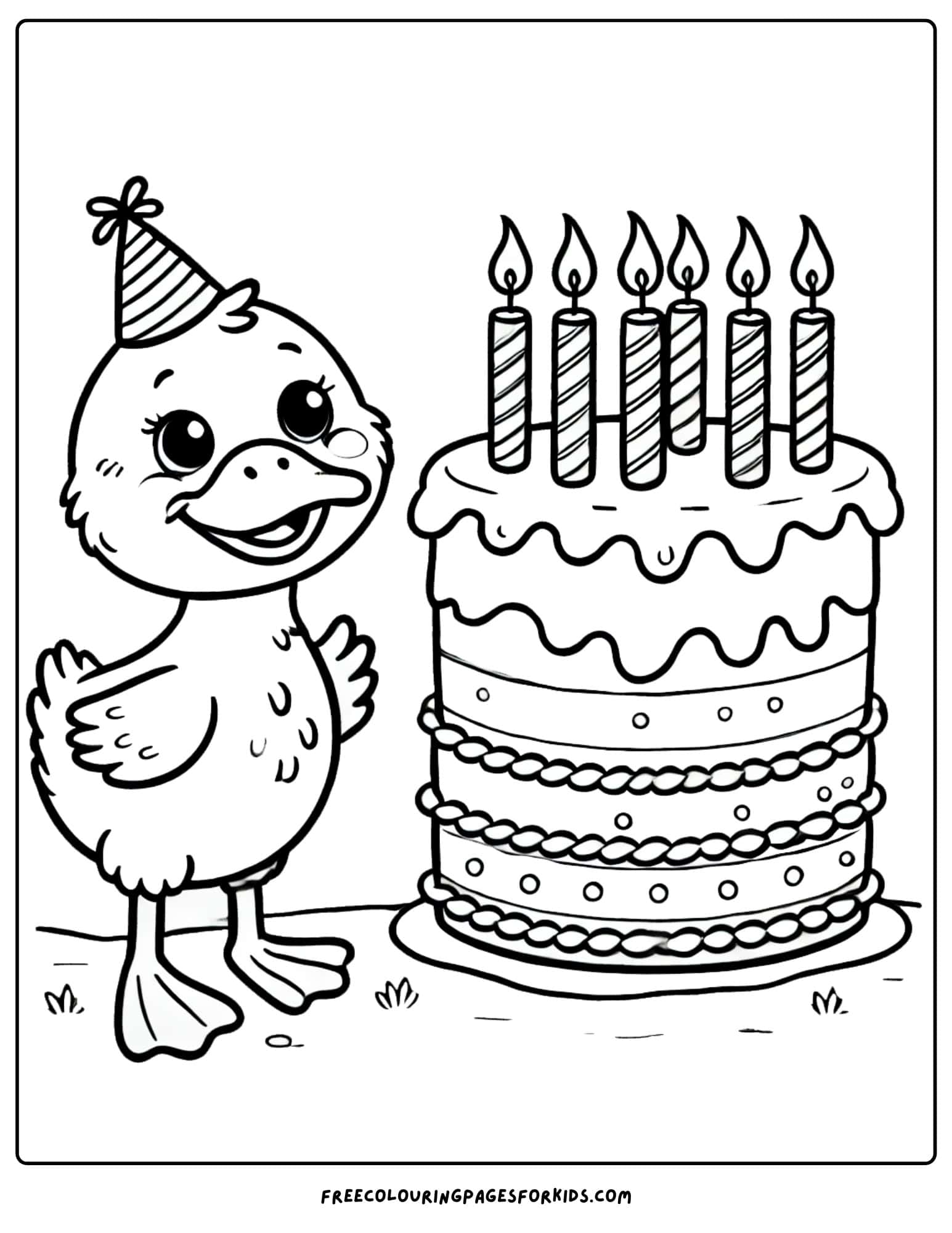 duck with a birthday cake coloring page