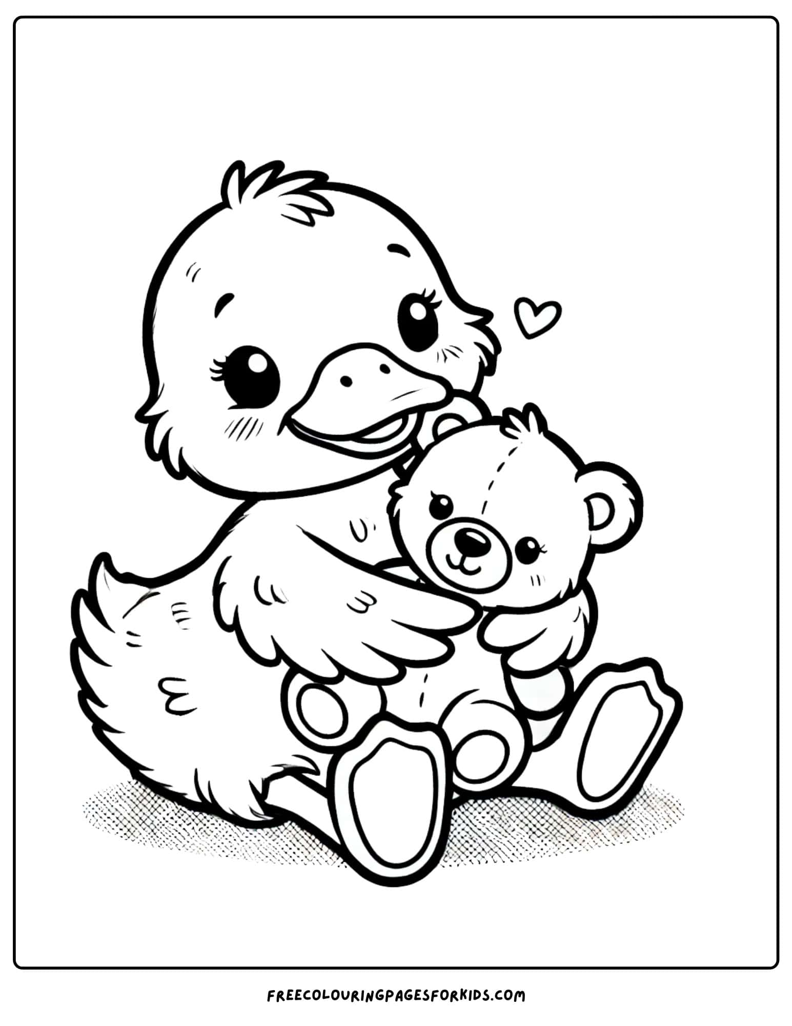 duck with a teddy bear coloring page