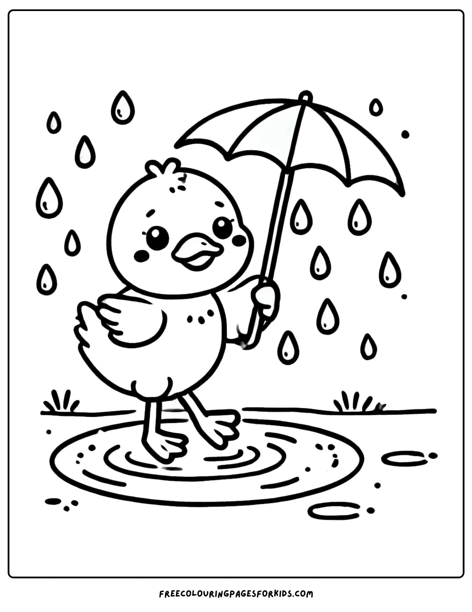 duck holding an umbrella coloring page