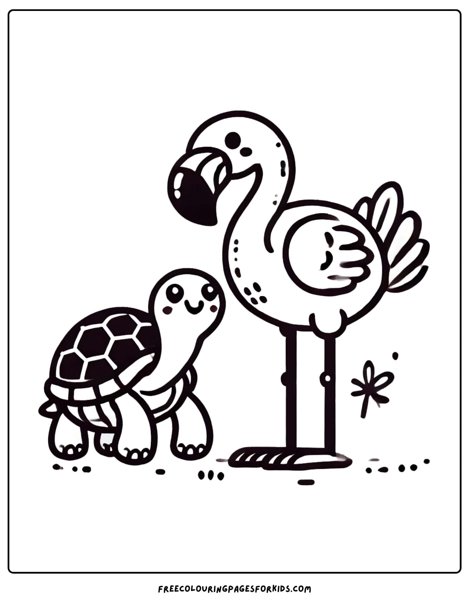 flamingo with a turtle friend coloring page