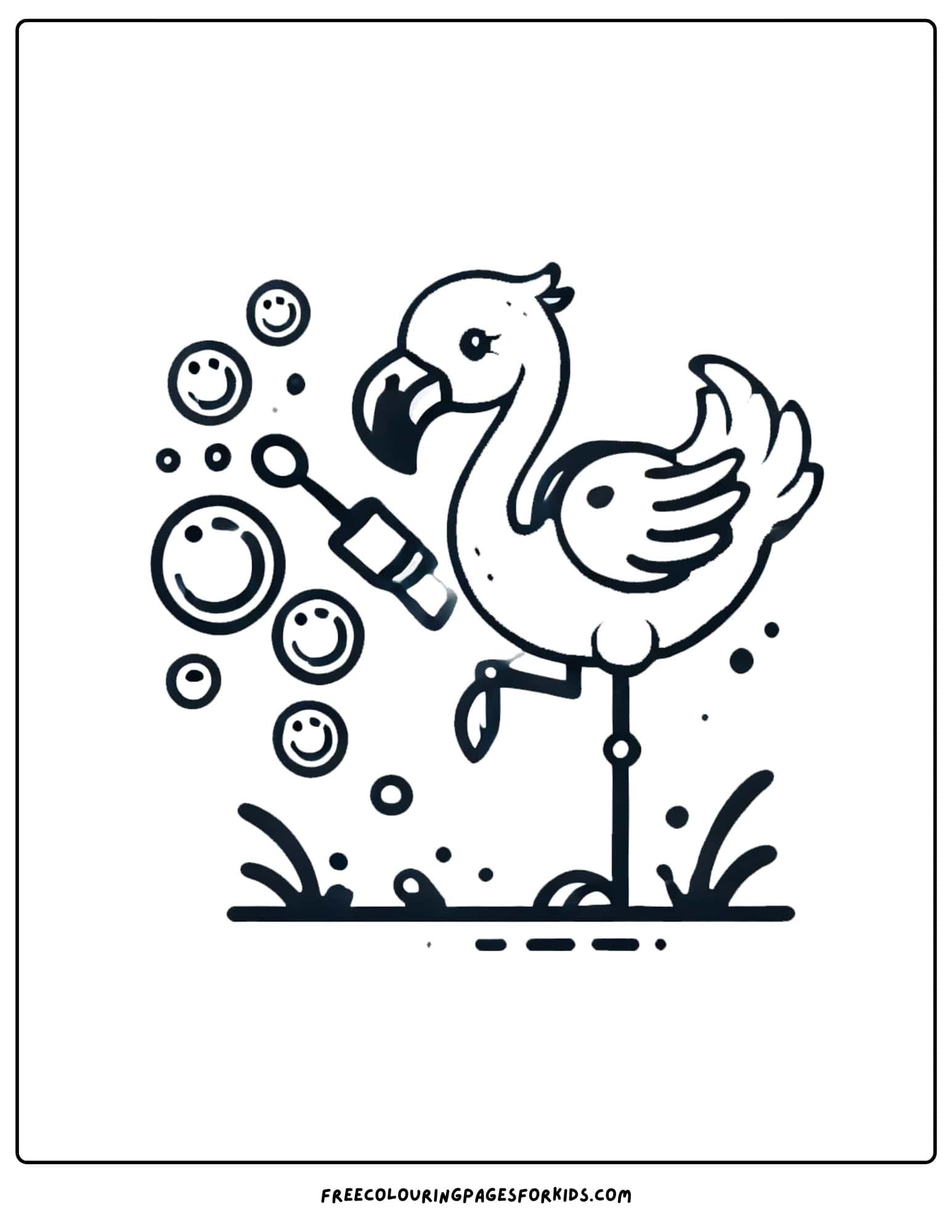 flamingo blowing bubbles coloring page