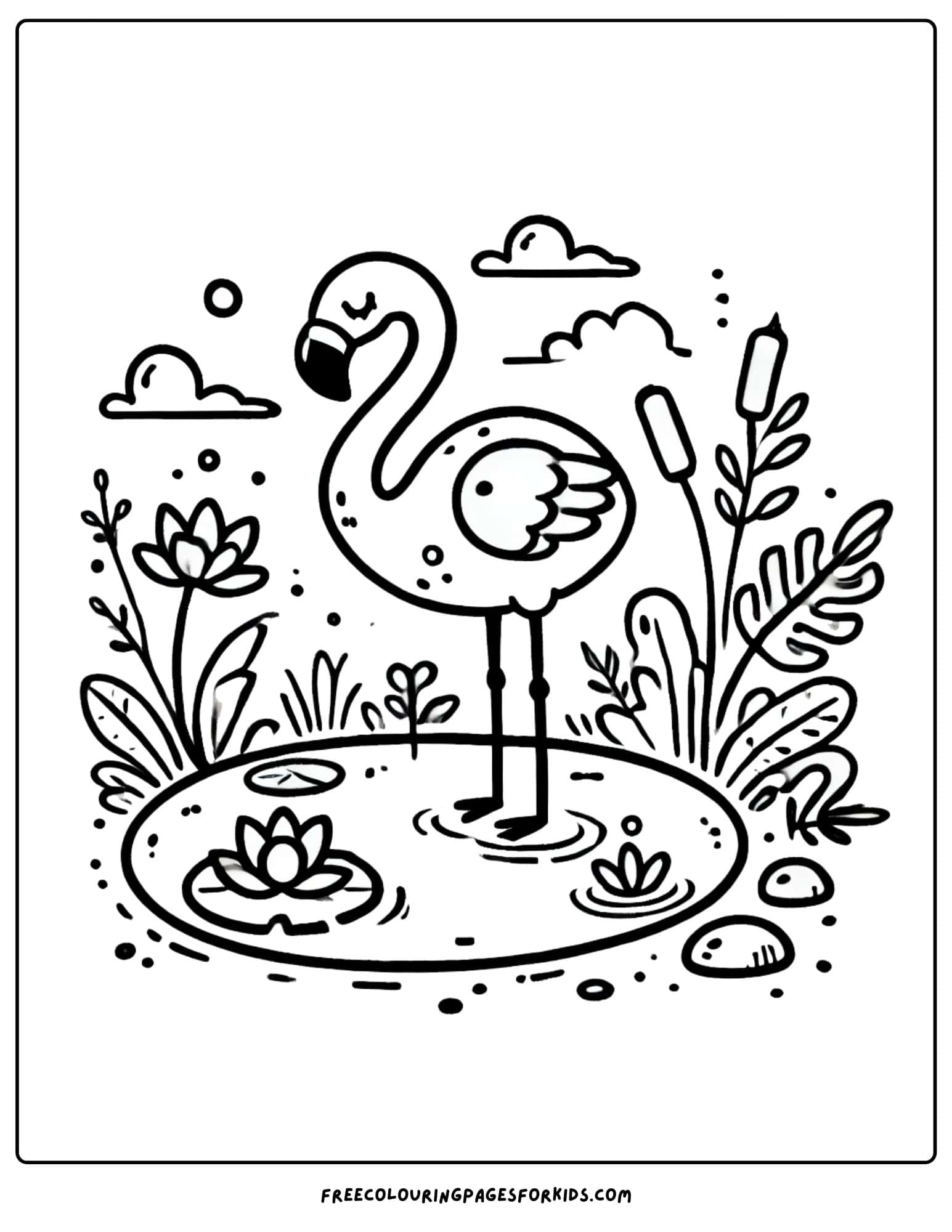 flamingo by the water coloring page