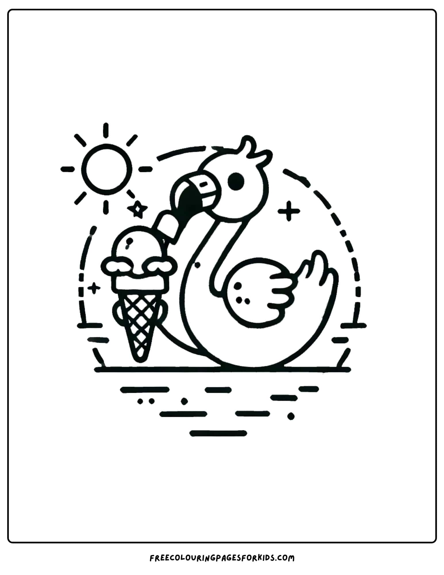 flamingo eating ice cream coloring page