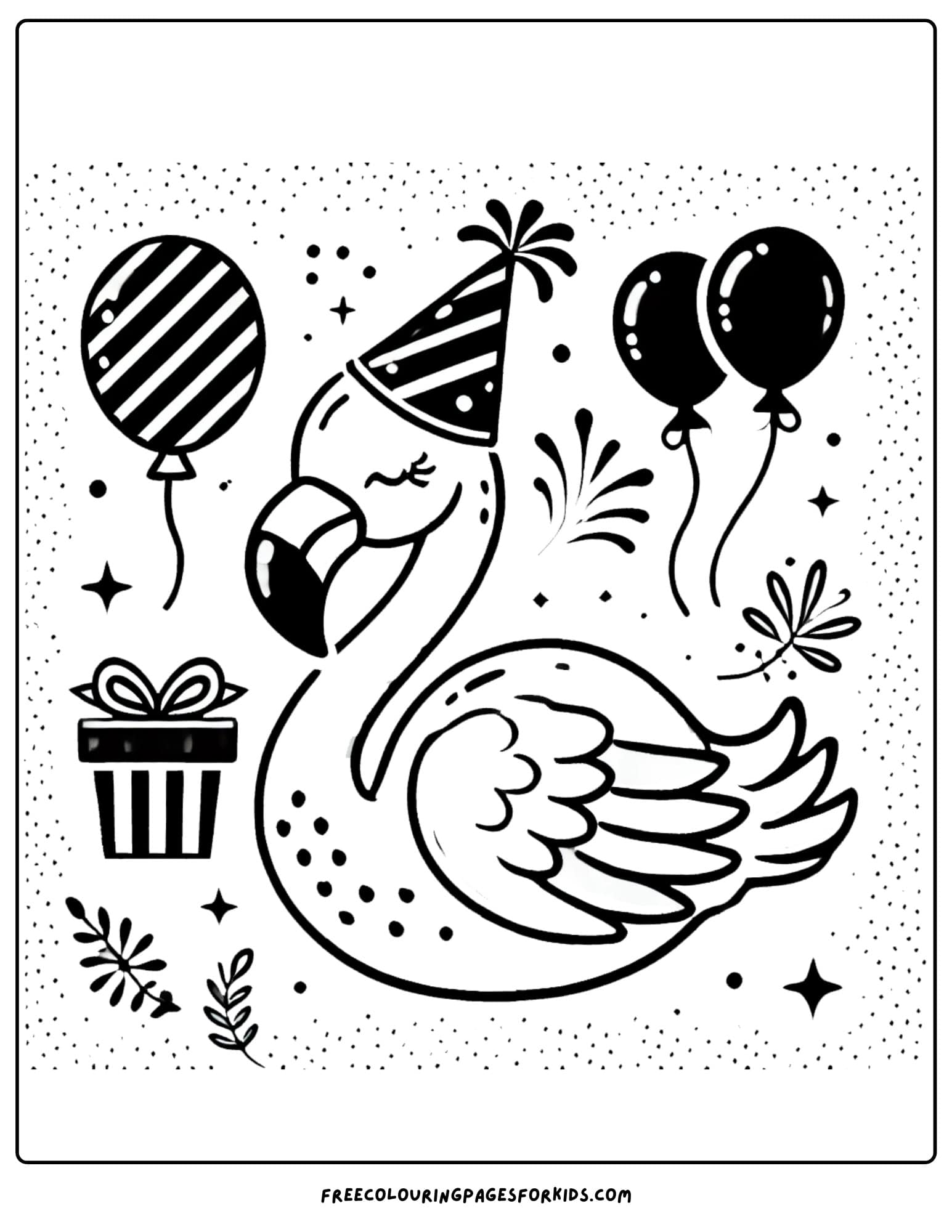 flamingo having a party coloring page