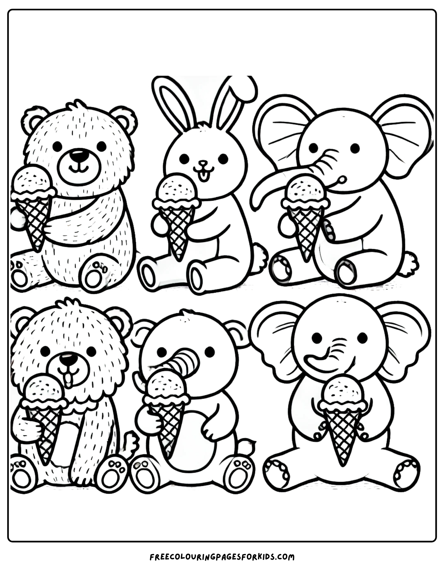 ice cream eating by animals coloring page