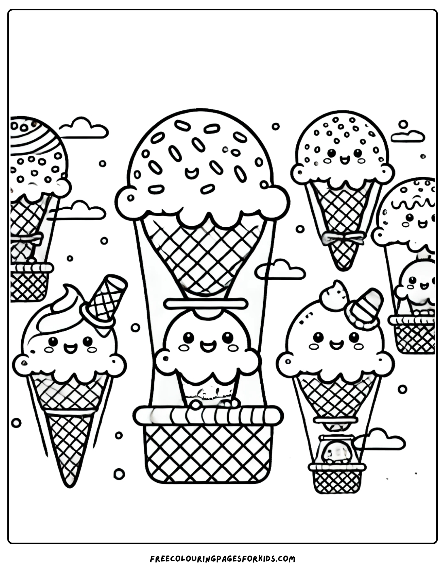 ice cream hot air balloons coloring page