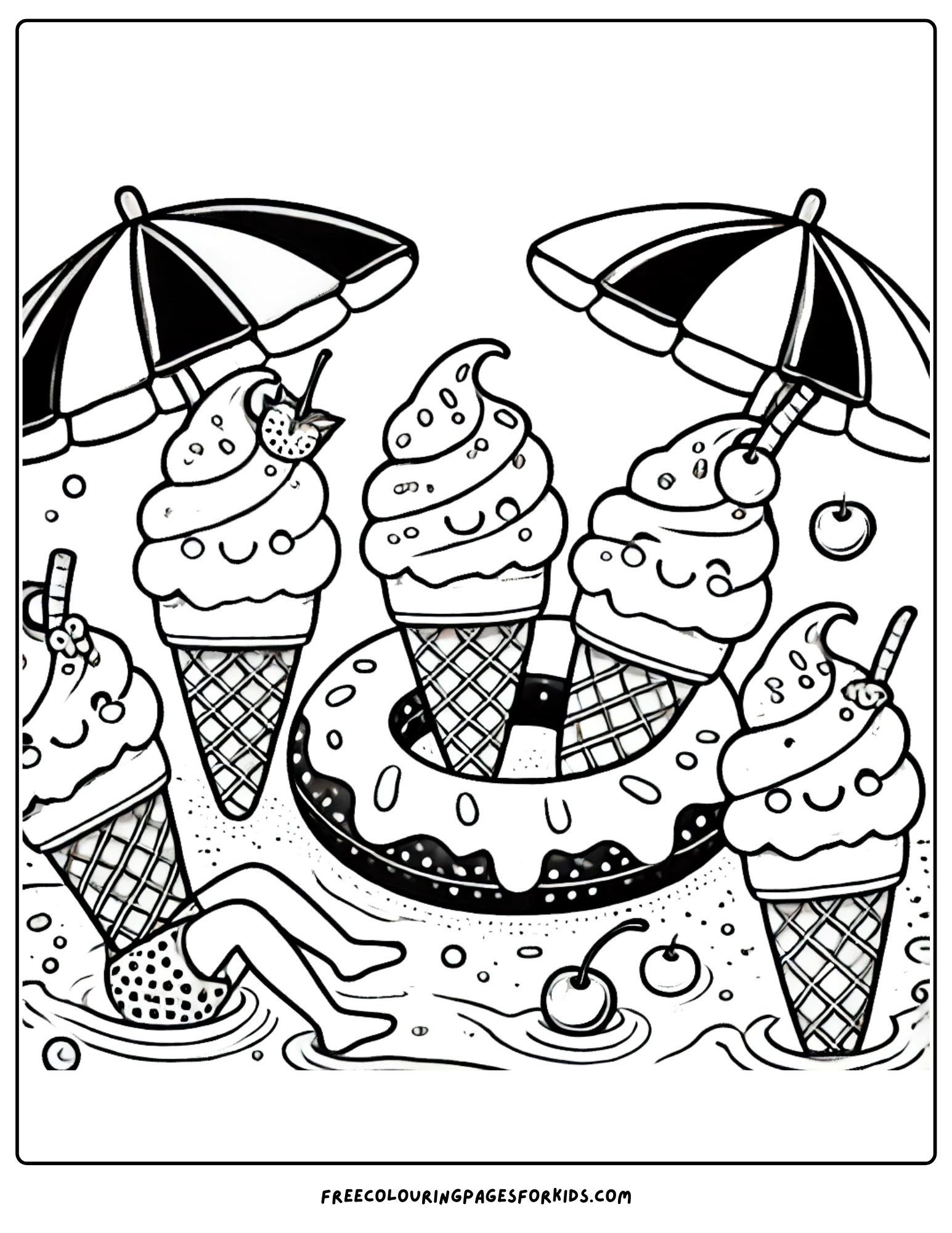 ice cream beach day coloring page