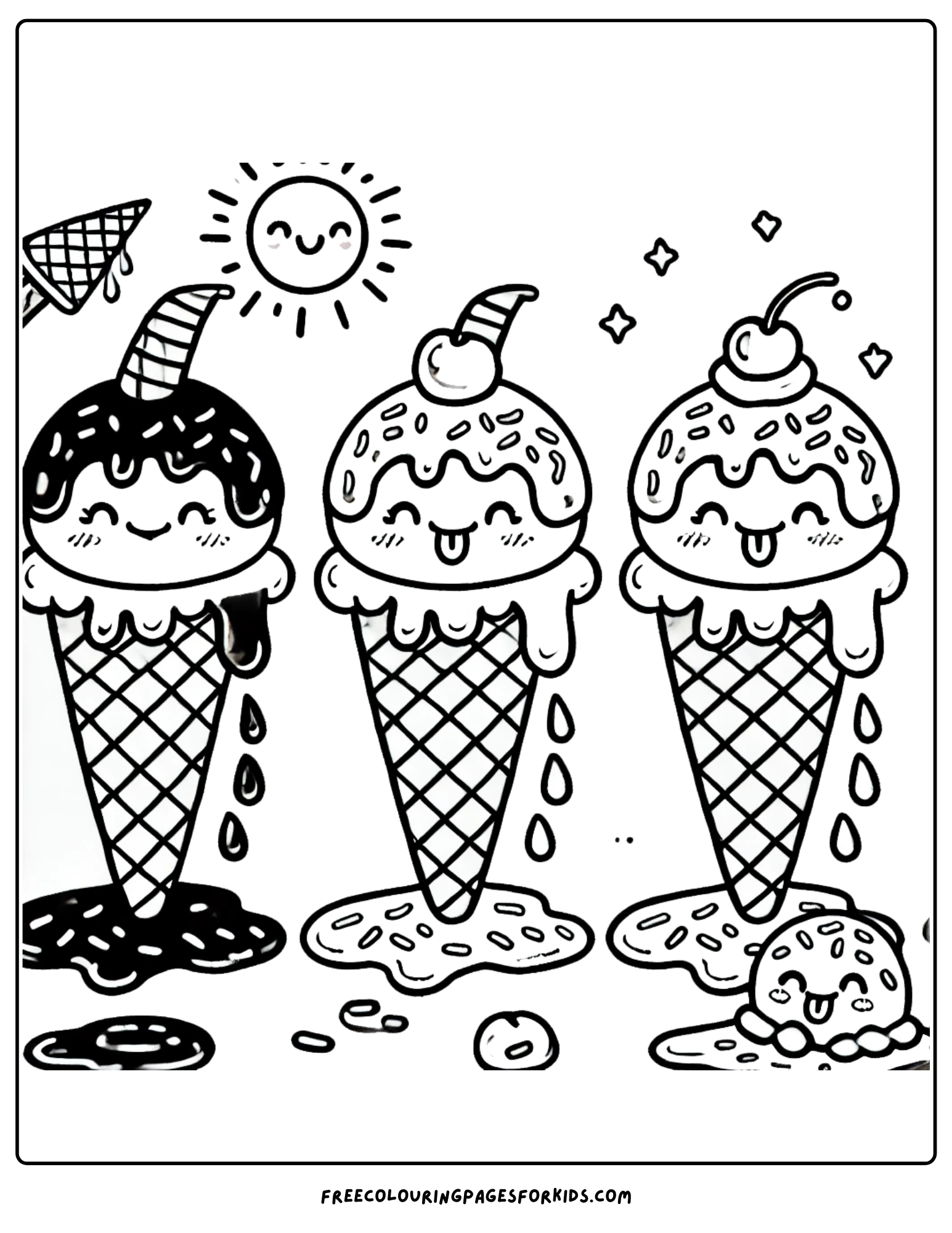 ice creams melting coloring page