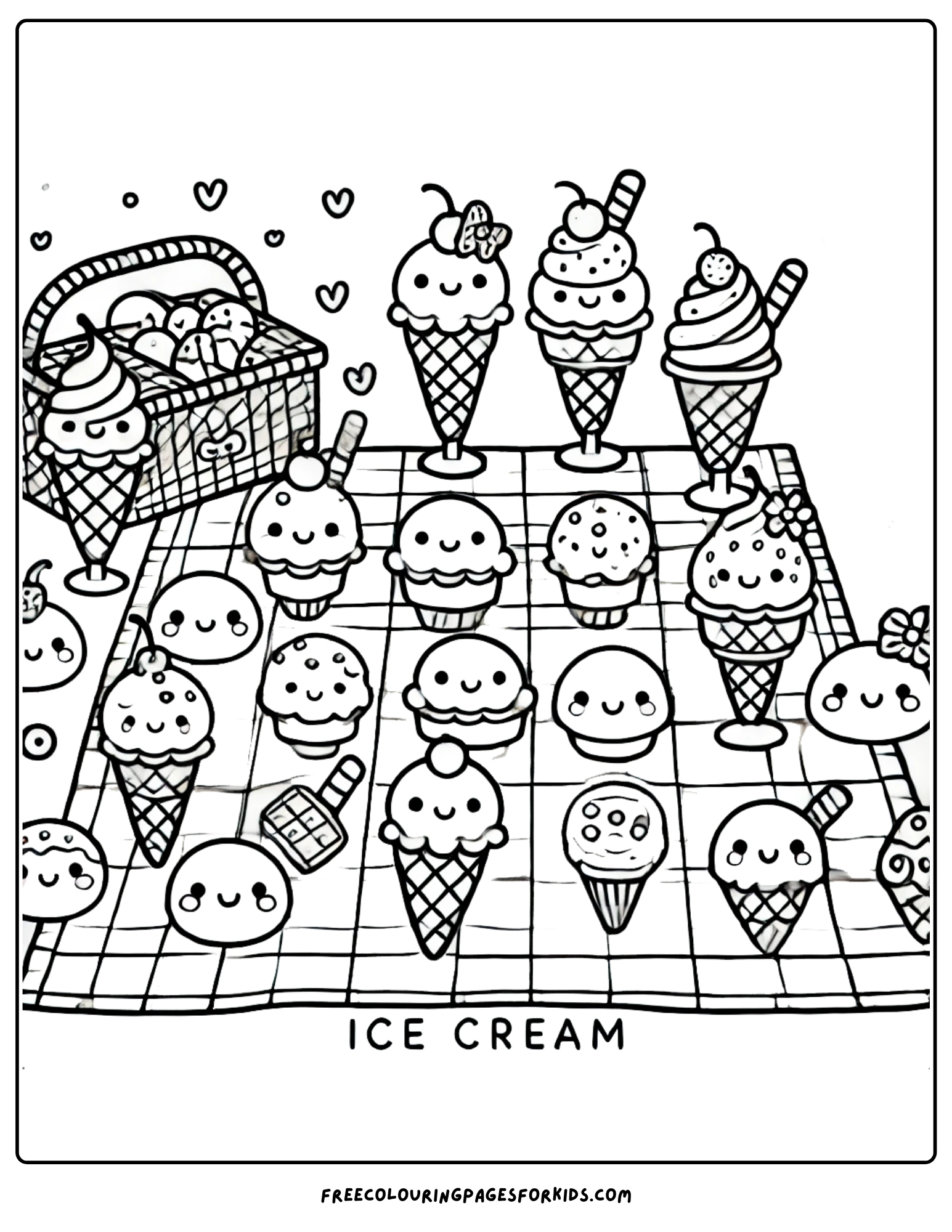 ice cream picnic coloring page