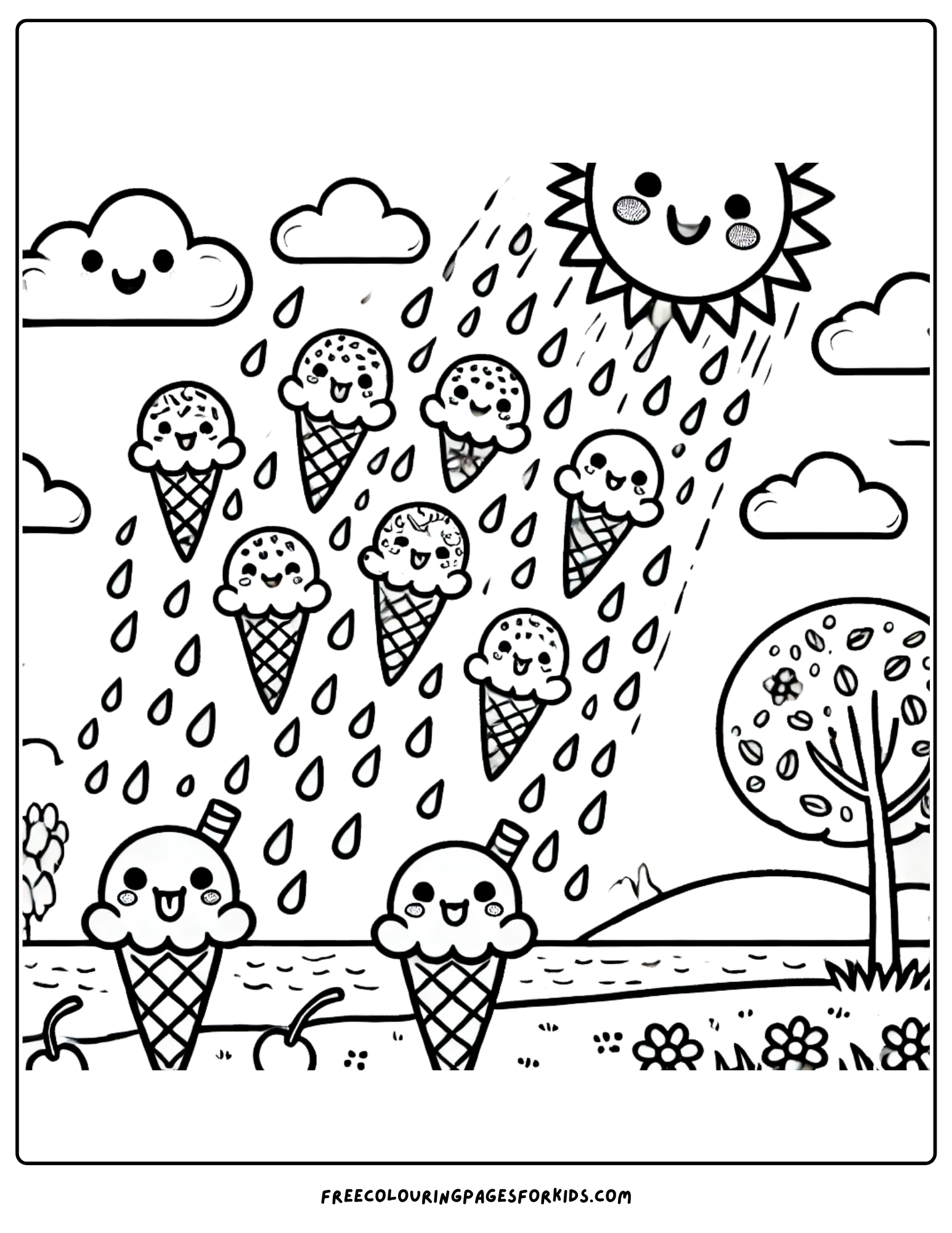 ice cream rain coloring page