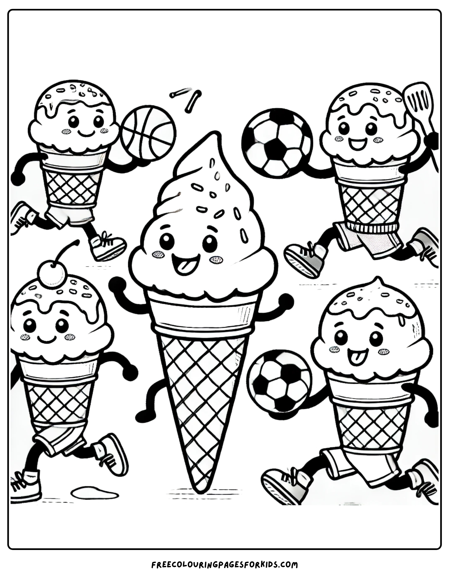 ice creams playing sports coloring page