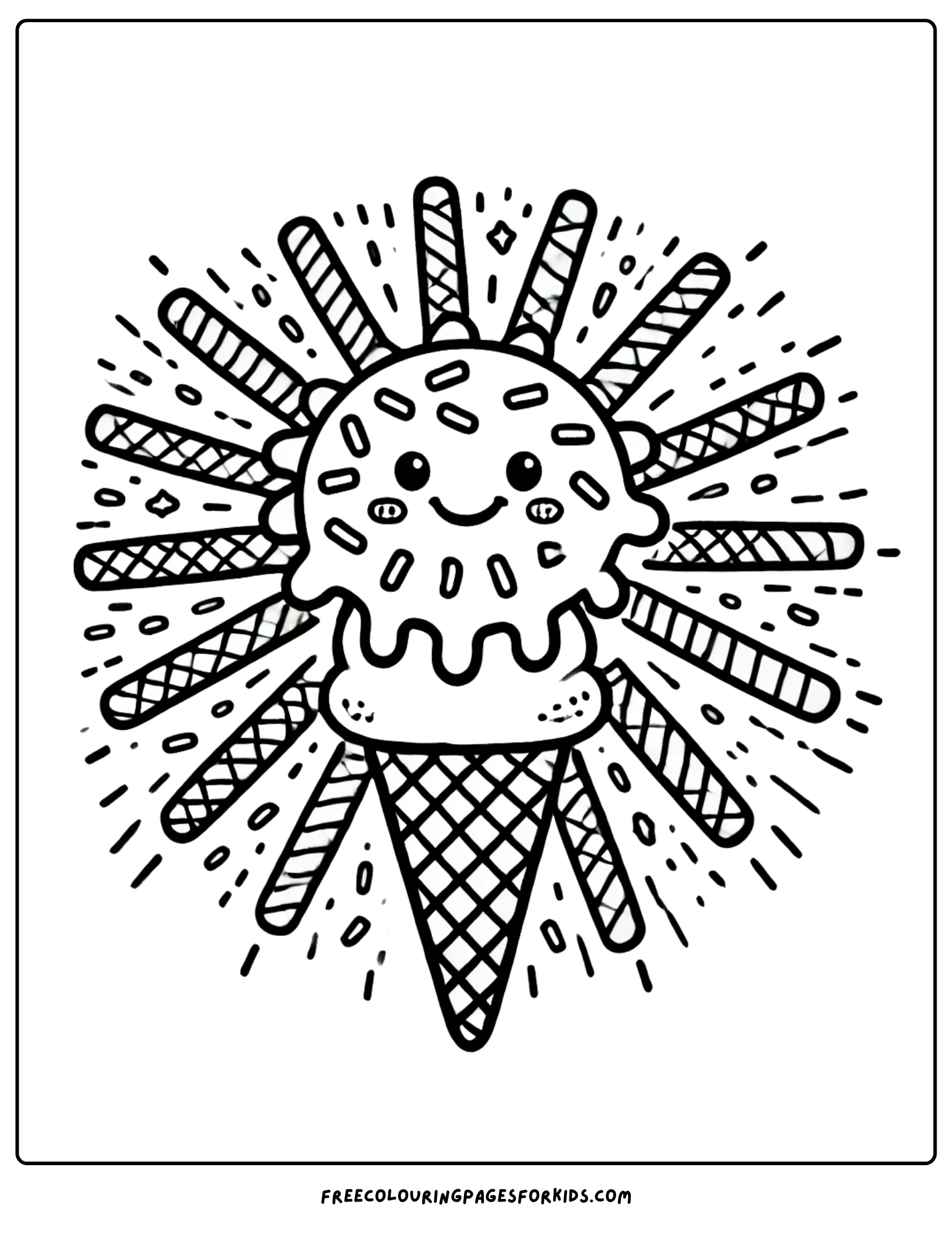 ice cream in the shape of a sun coloring page