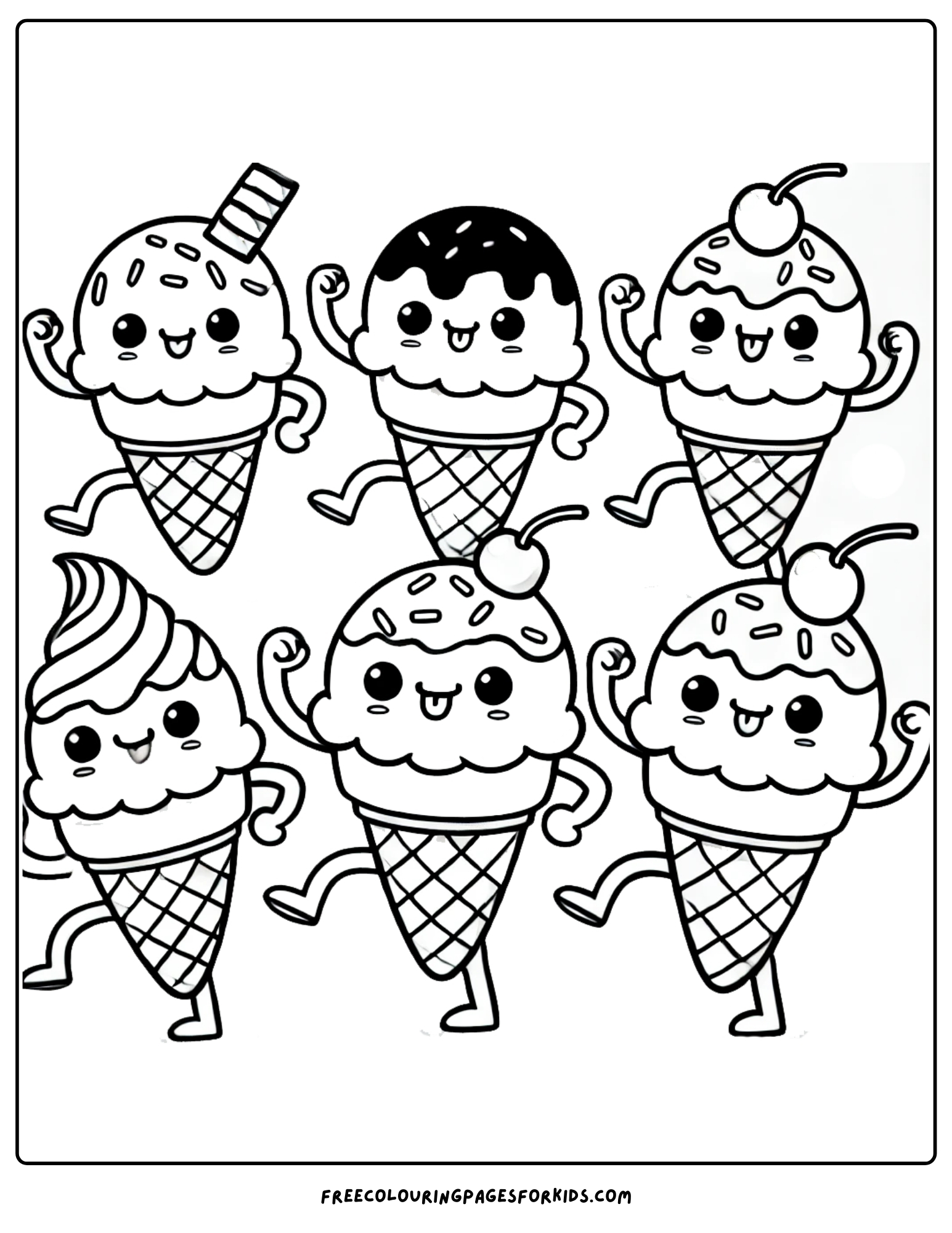 ice creams dancing coloring page