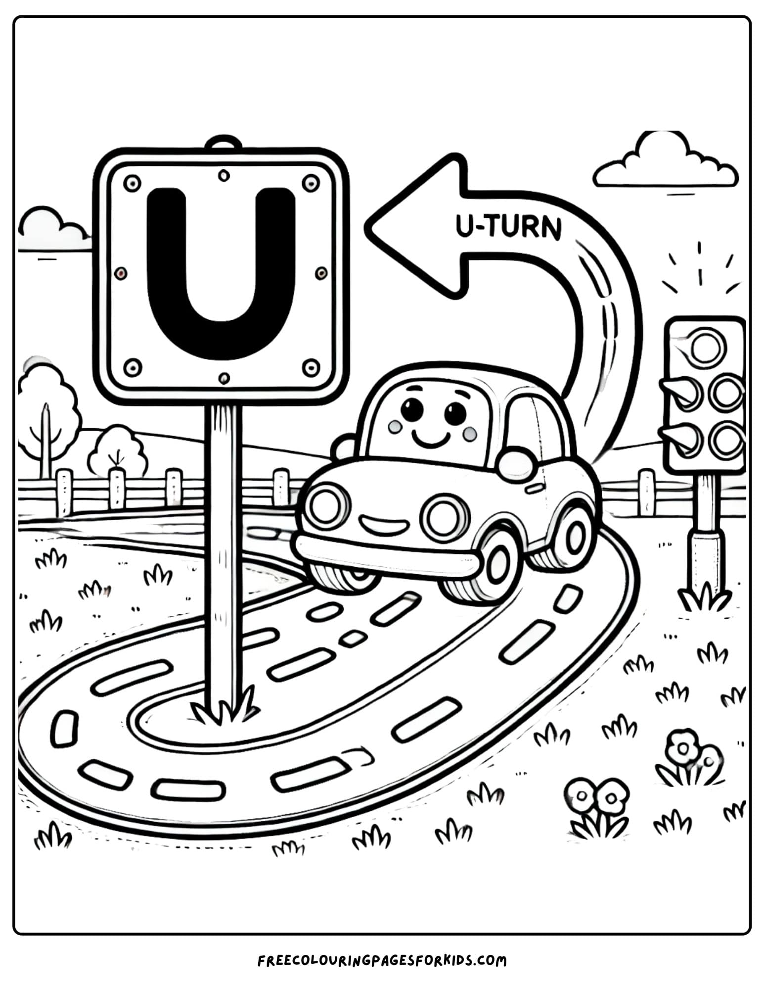 letter U for u turn coloring page