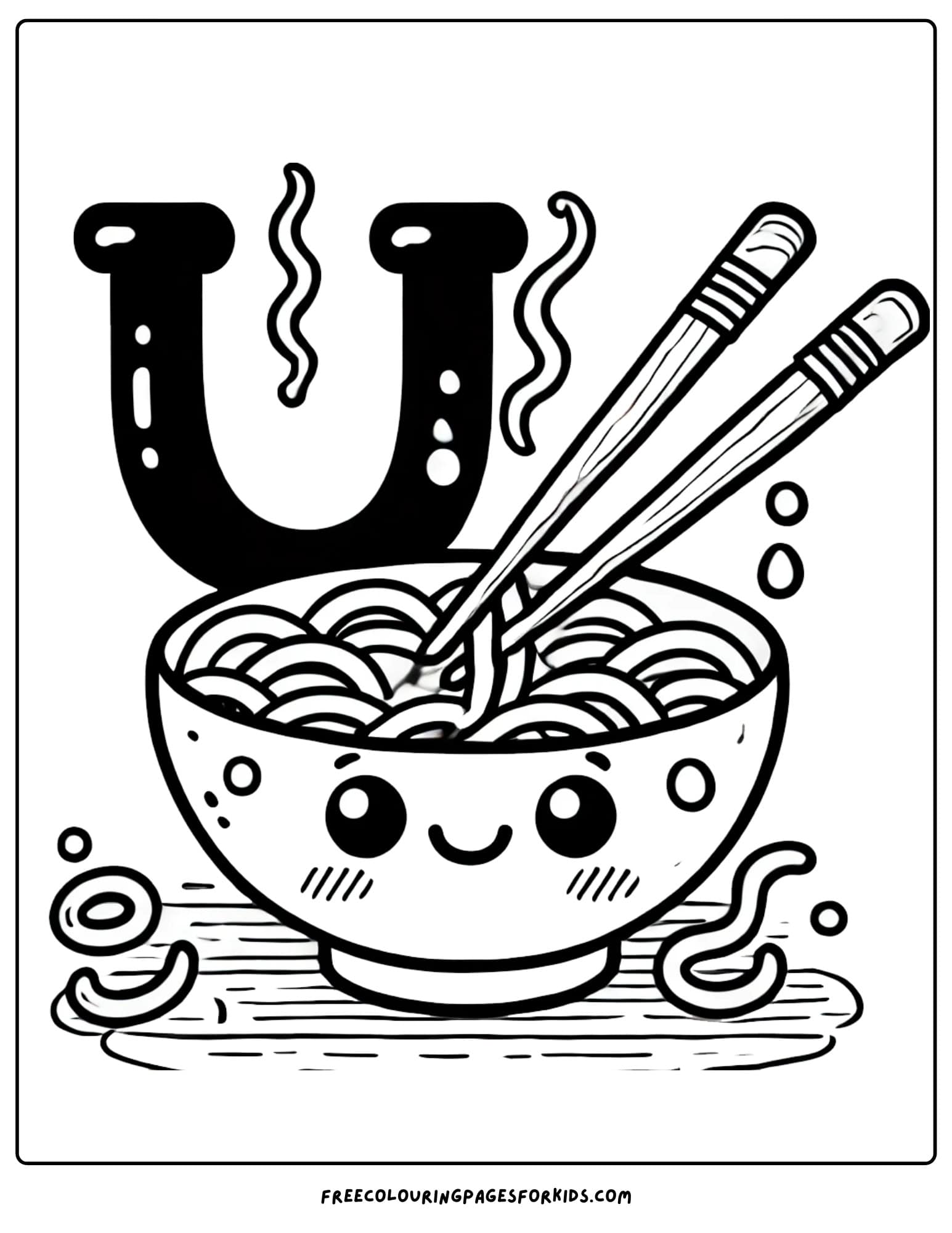 letter U for udon noodles coloring page