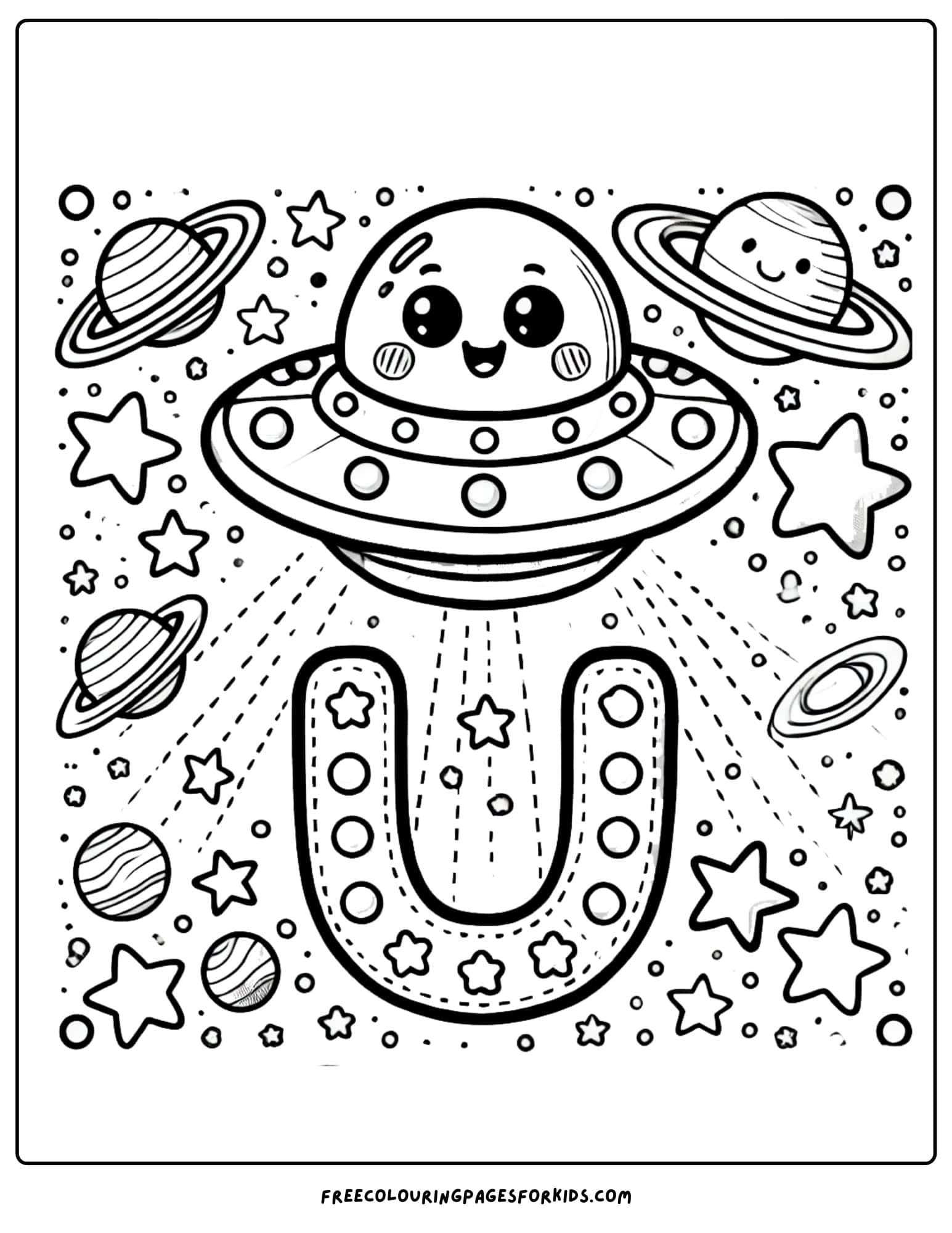 letter U for UFO coloring page