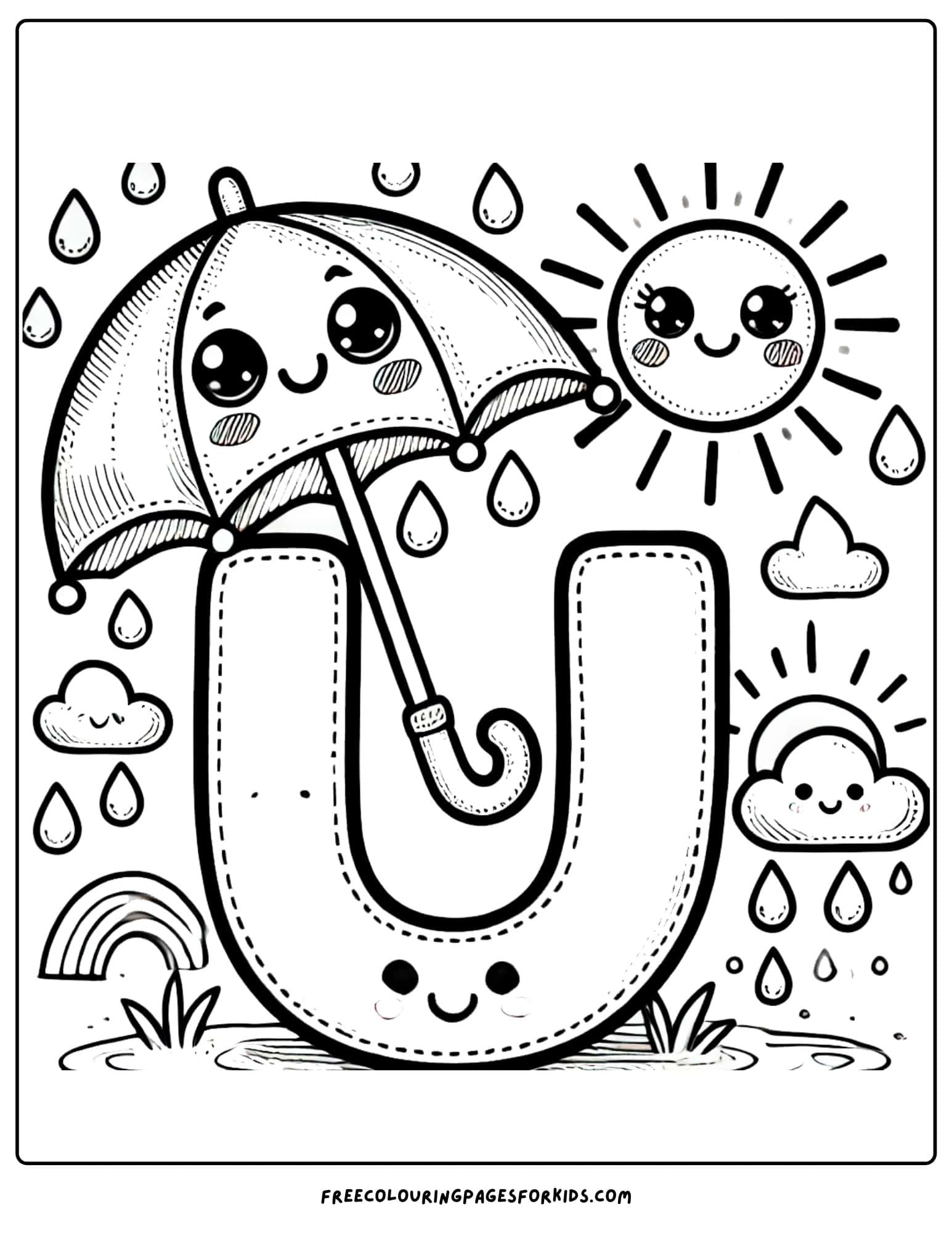 letter U for umbrella coloring page