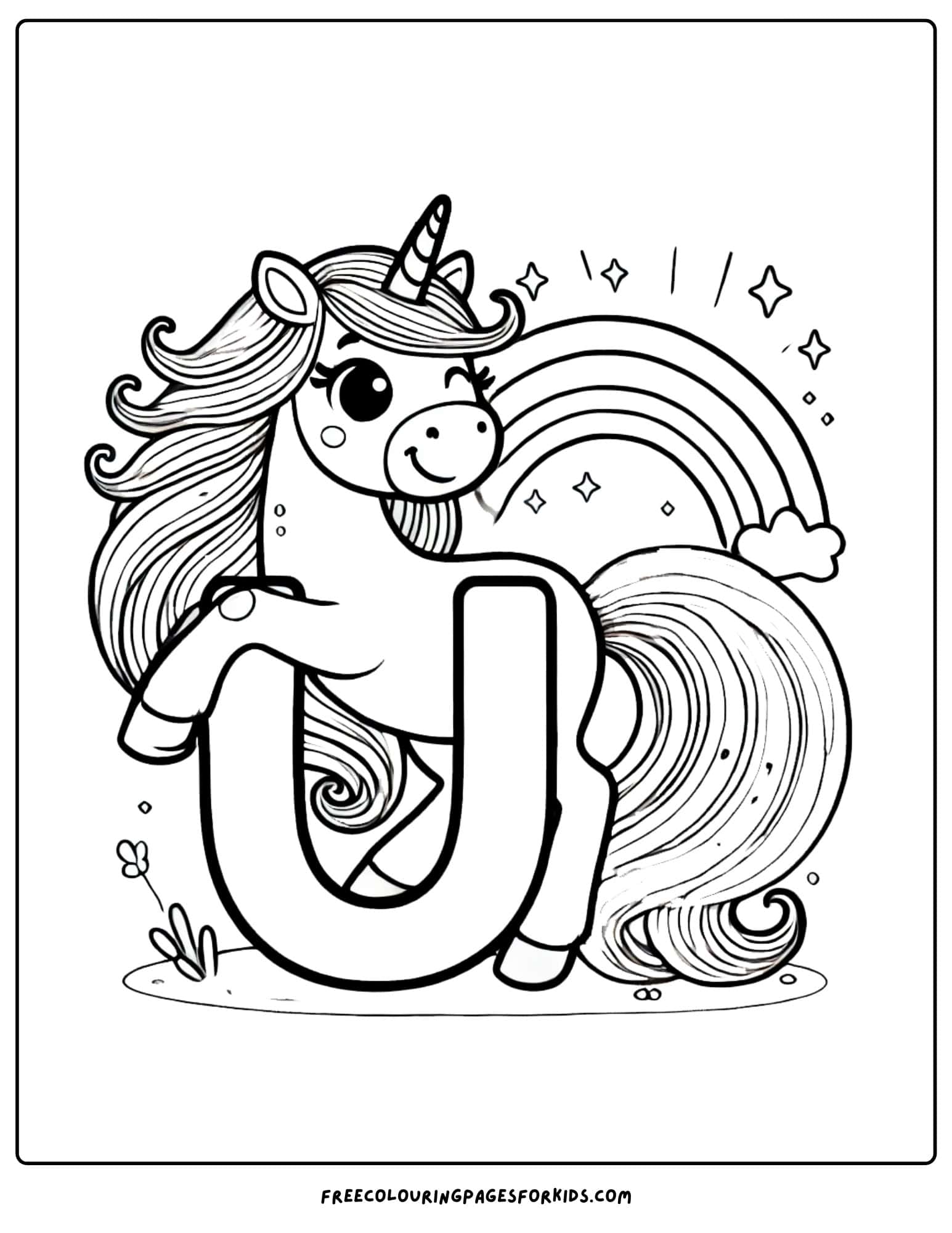 letter U for unicorn coloring page