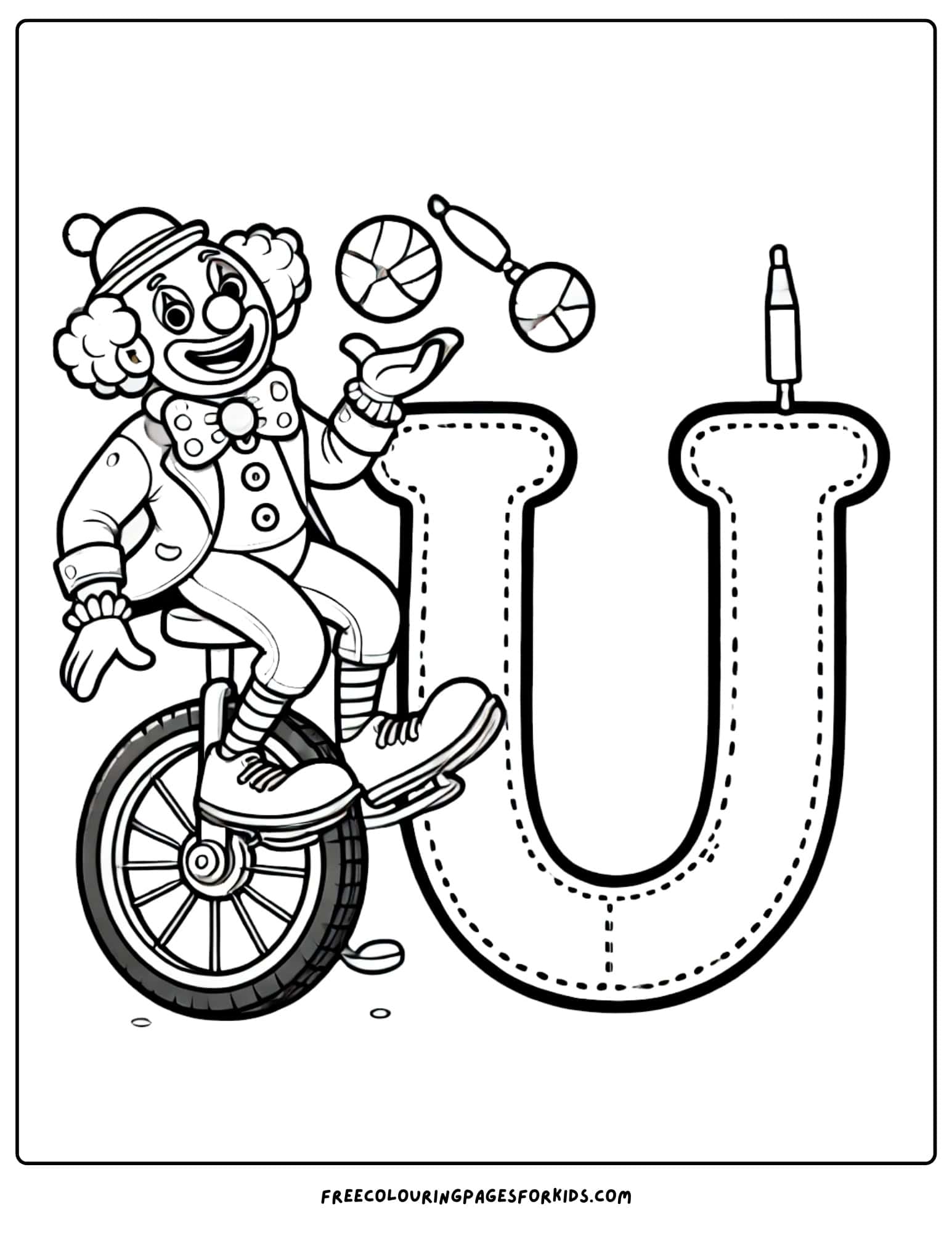 letter U for unicycle coloring page