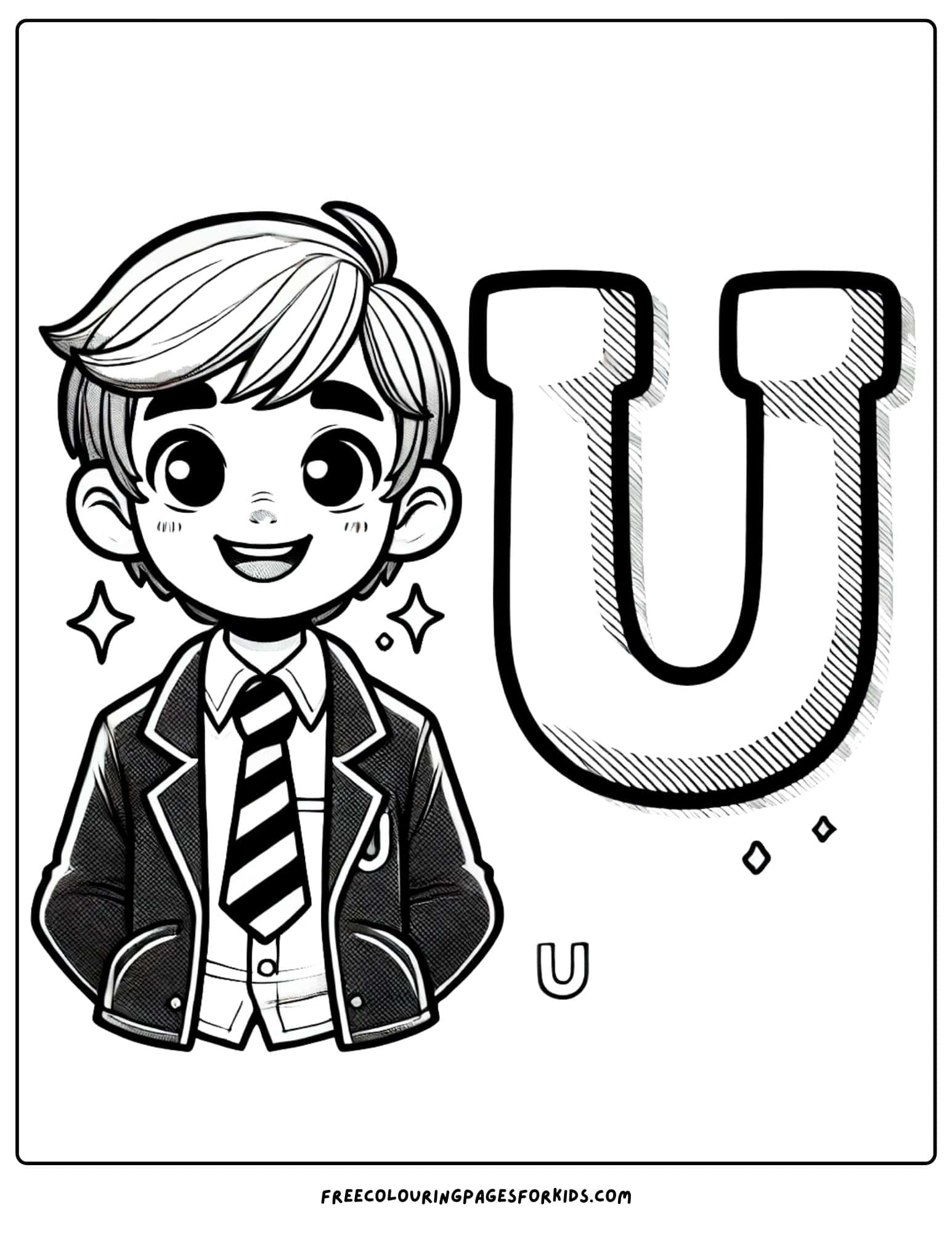 letter U for uniform coloring page