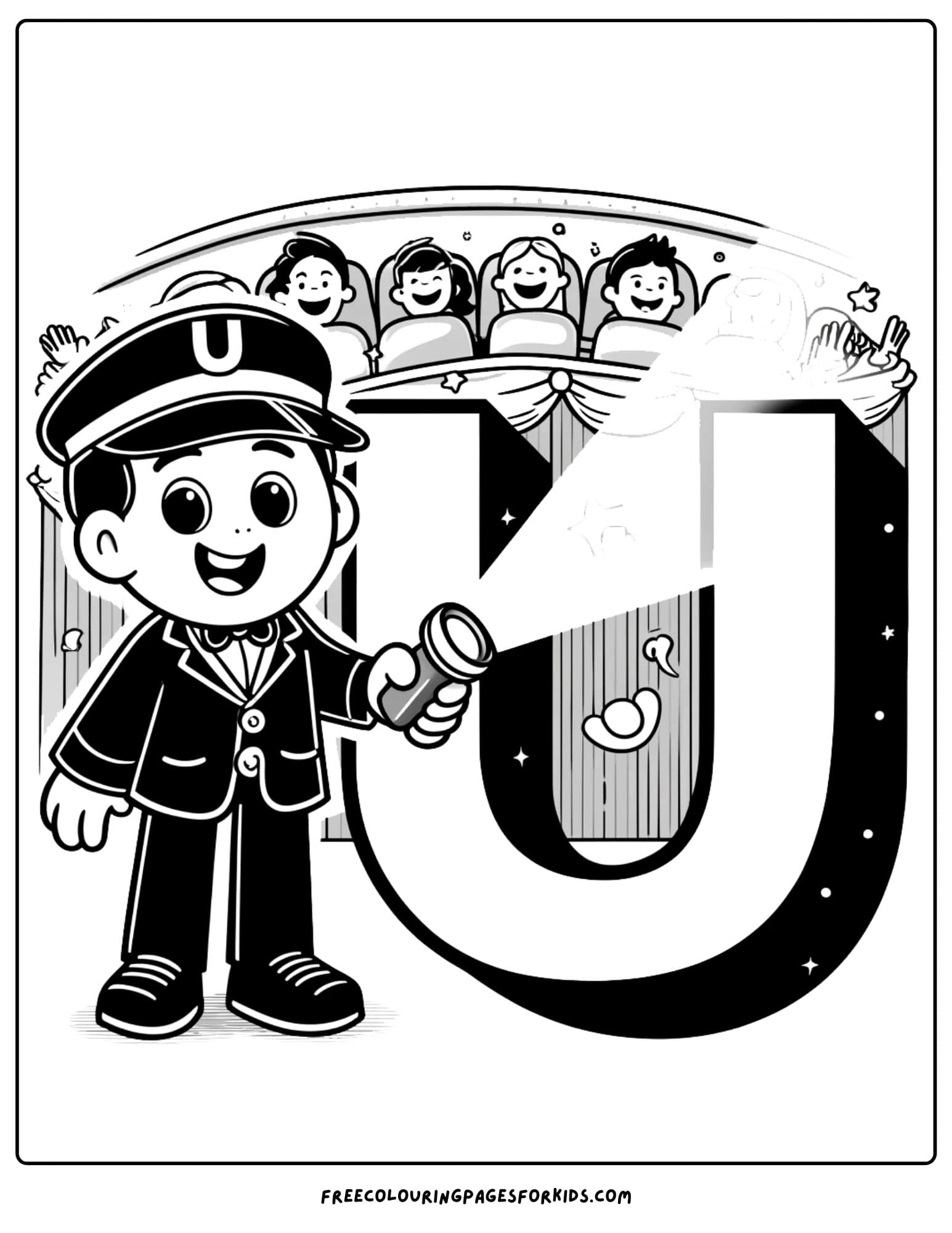 letter U for usher coloring page