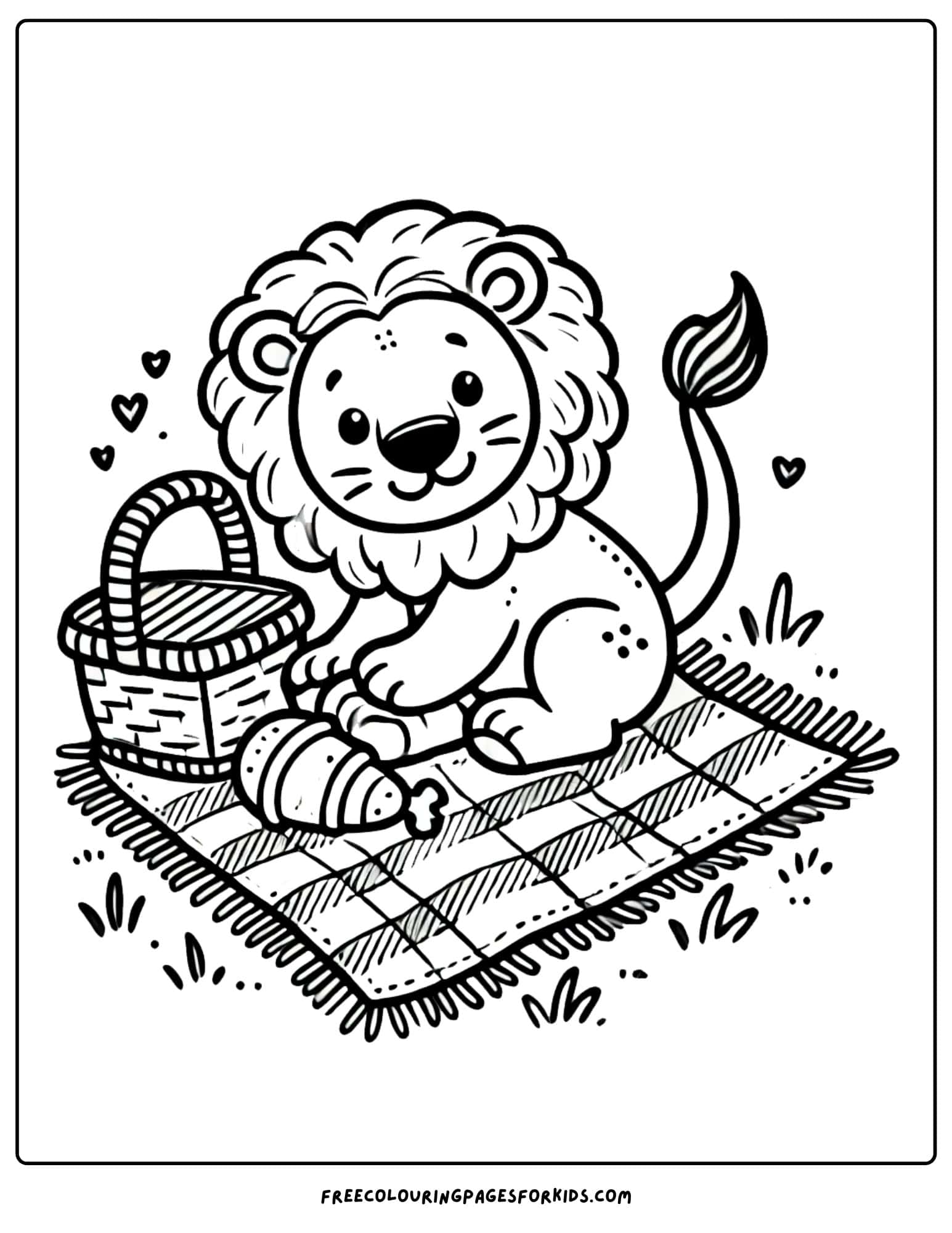 lion having a picnic coloring page