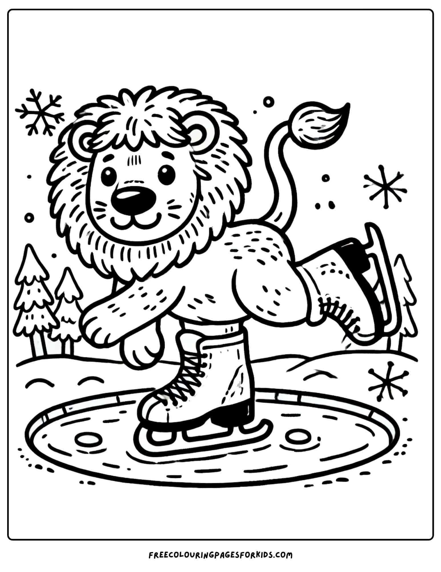 lion ice skating coloring page