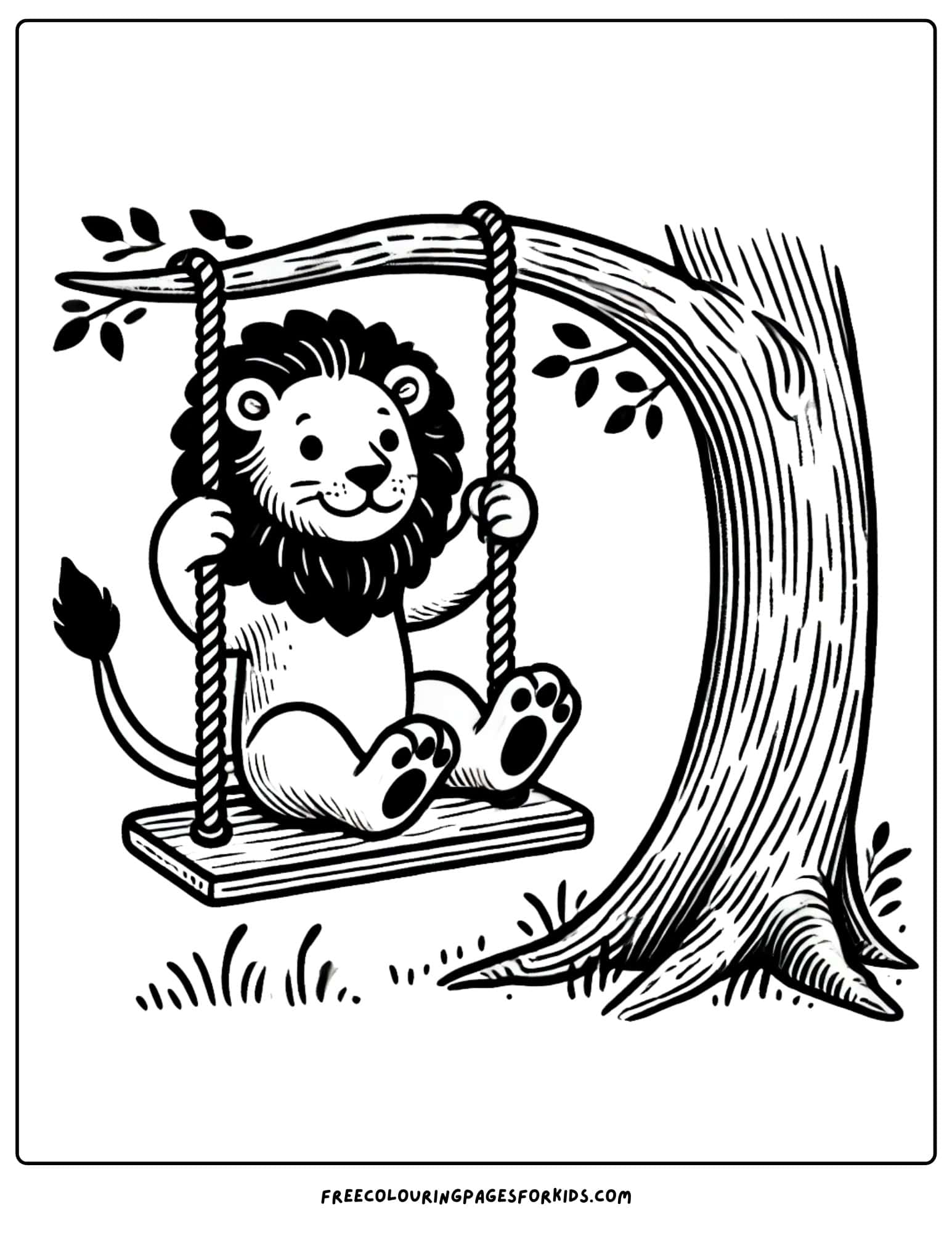 lion on a swing coloring page