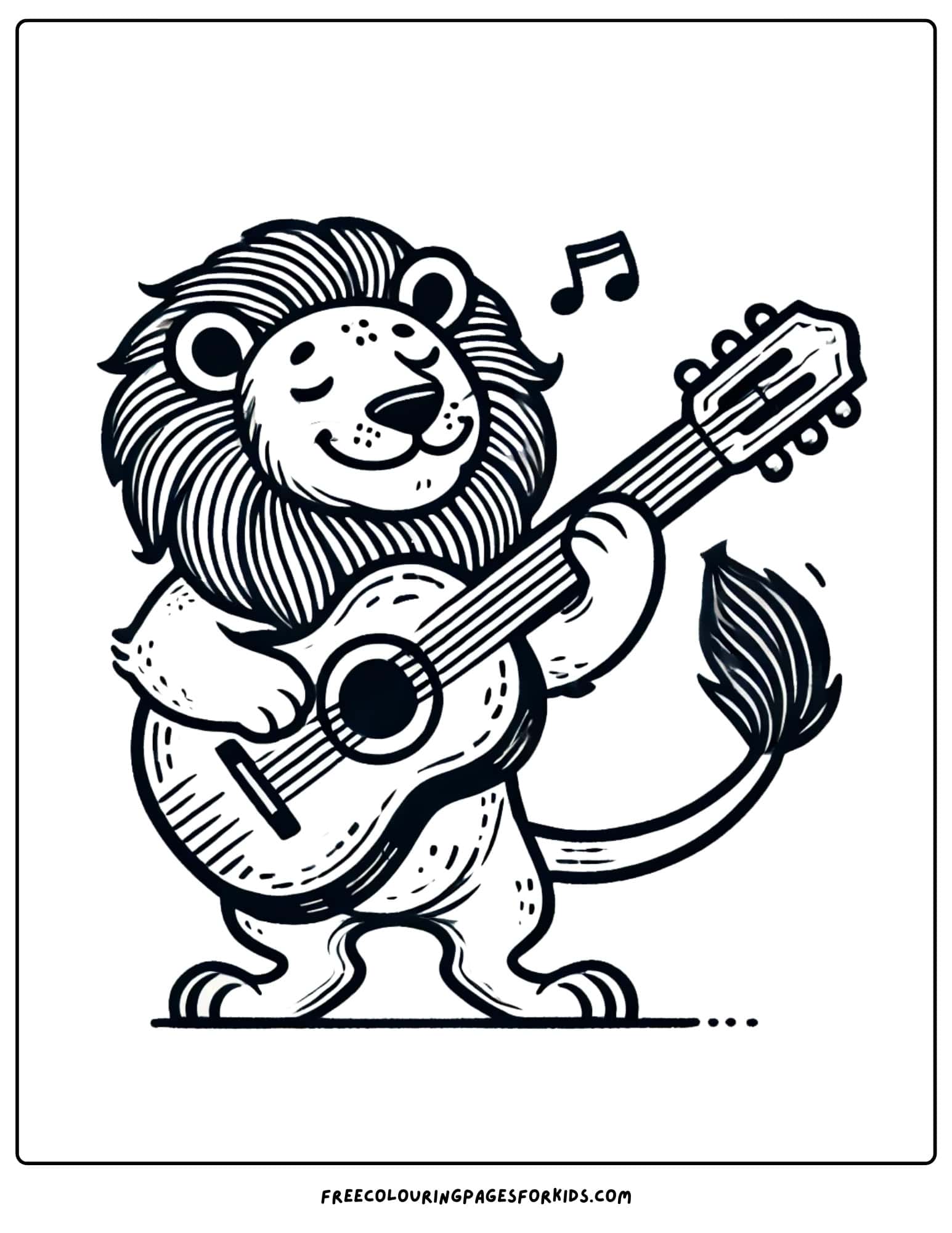 lion playing guitar coloring page