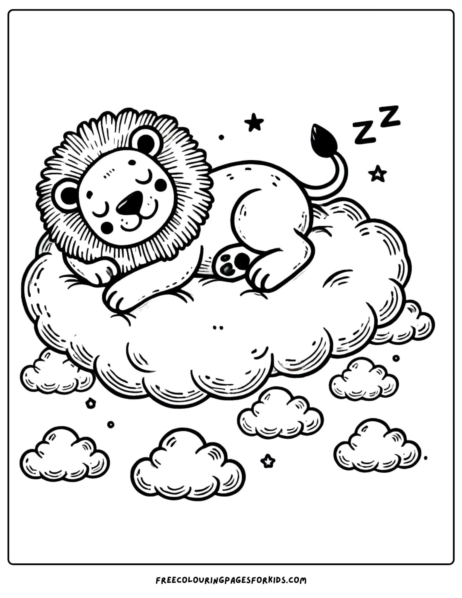 lion sleeping on clouds coloring page