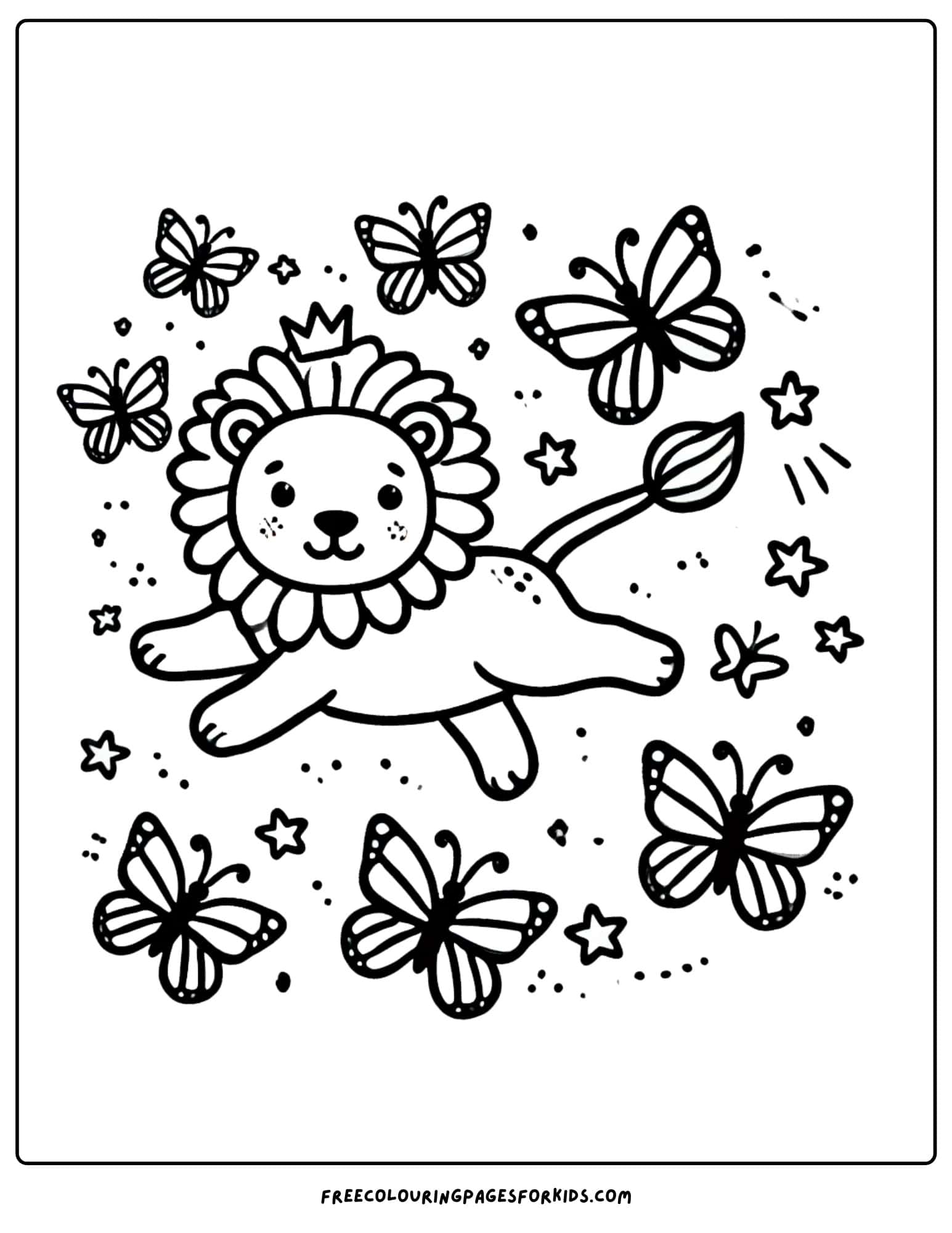 lion with butterflies coloring page