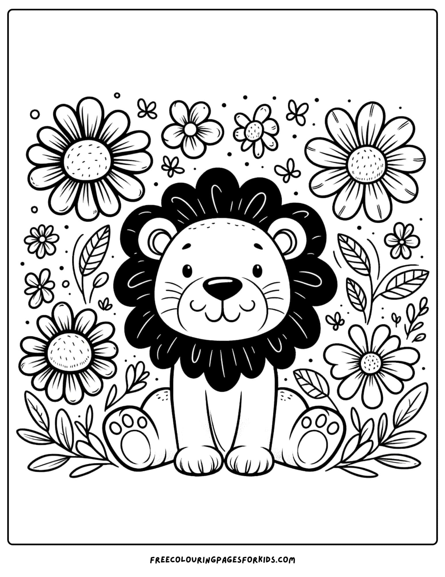 lion with flowers coloring page