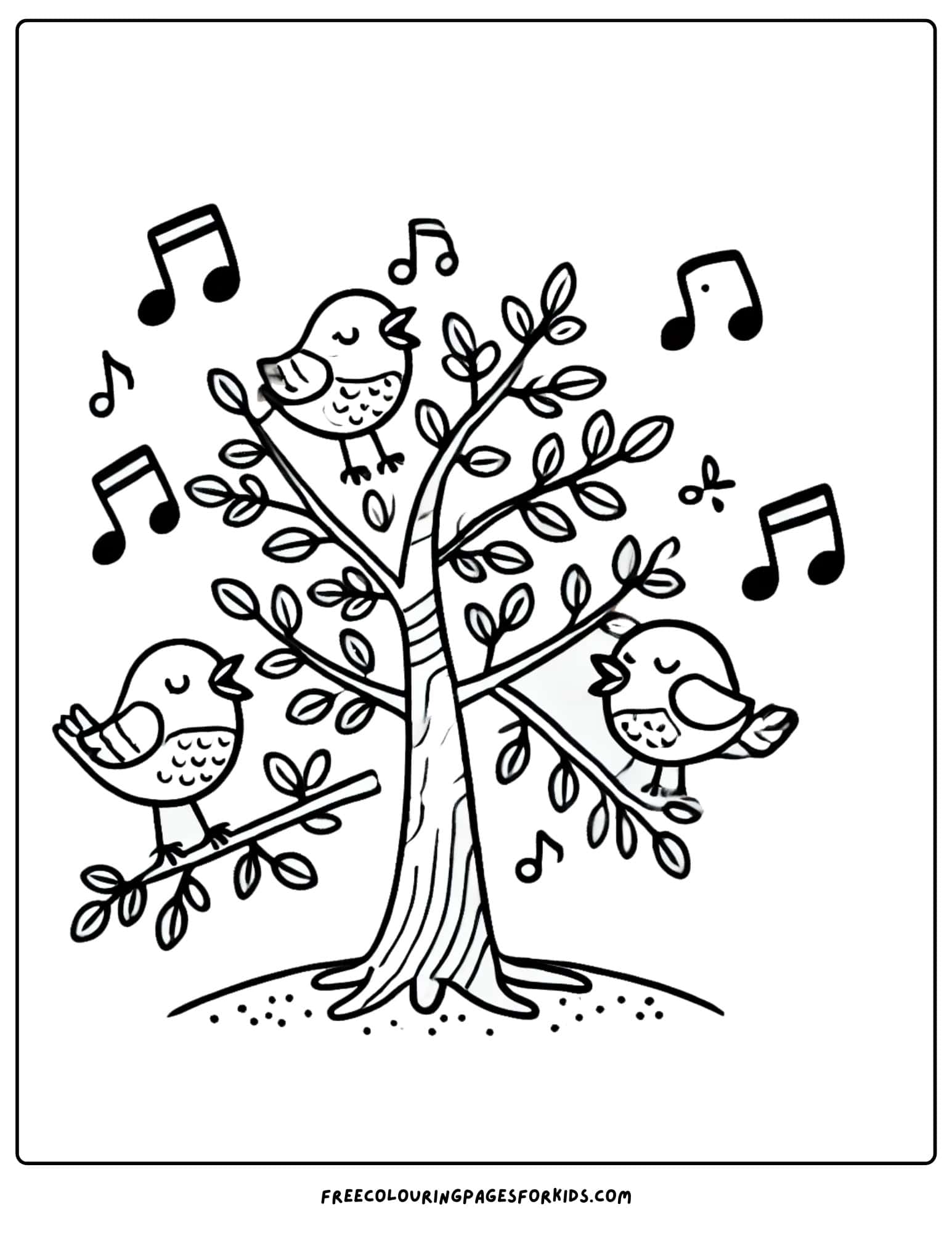 nature birds singing in a tree coloring page