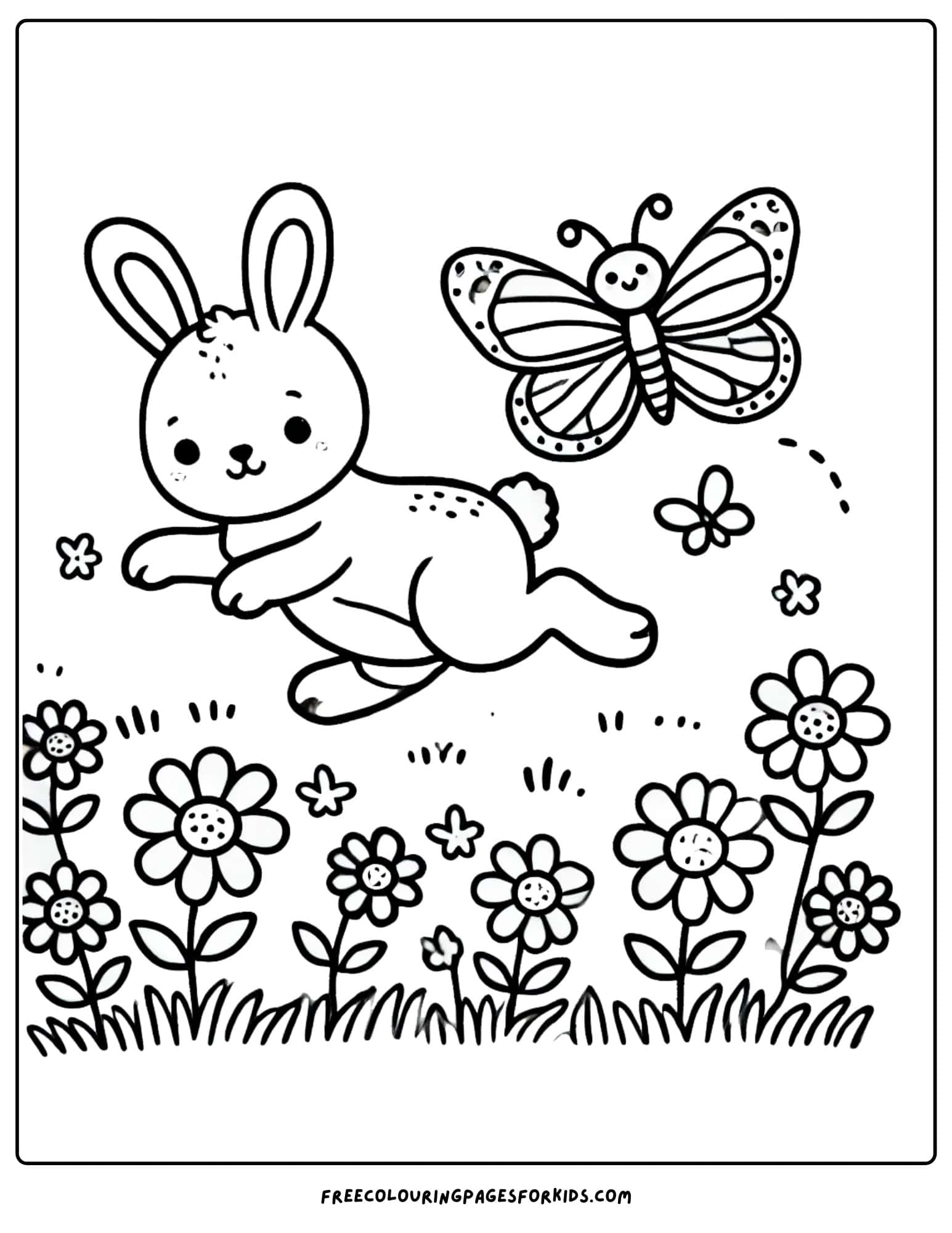 nature bunny hopping in a meadow coloring page