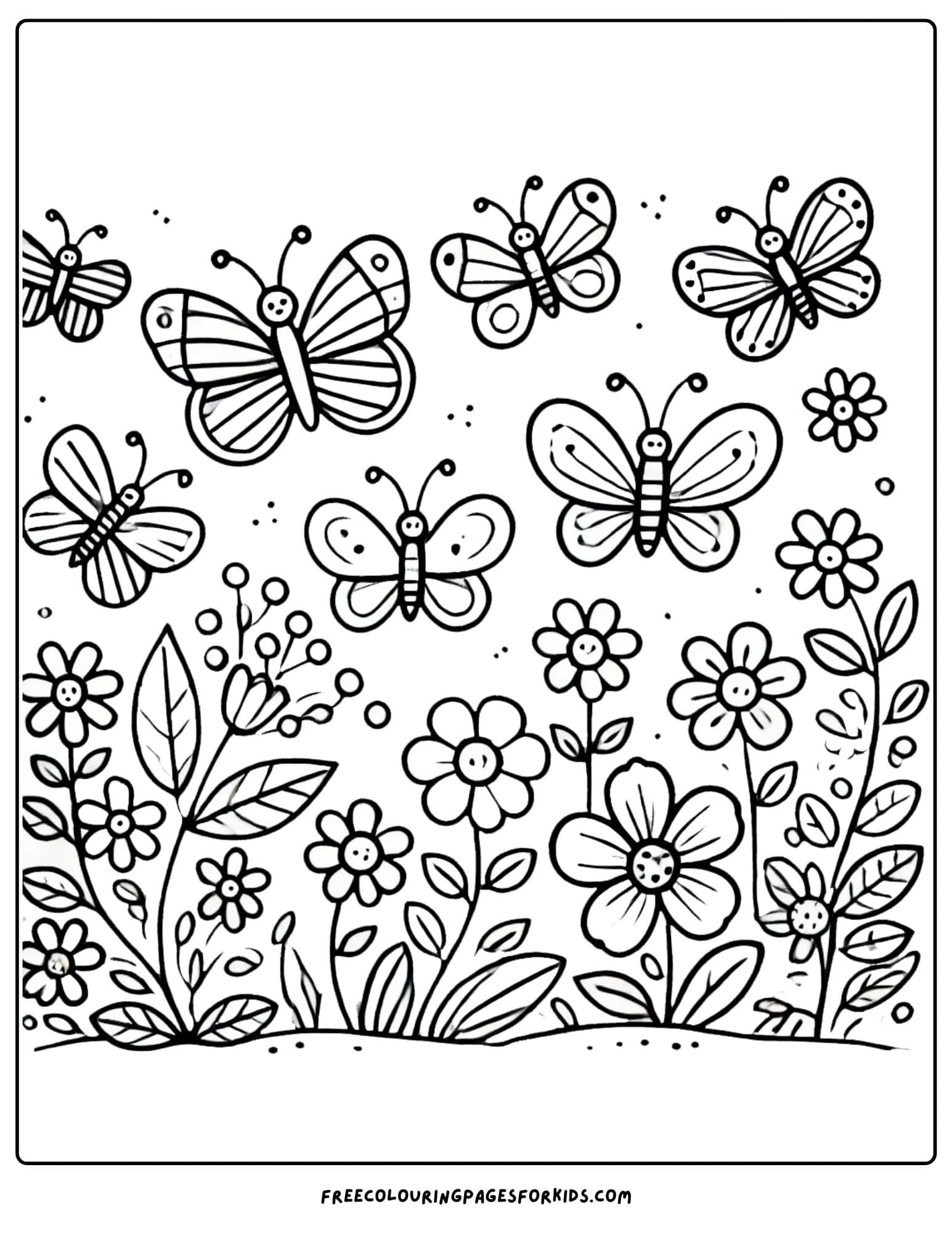 nature butterflies and flowers coloring page