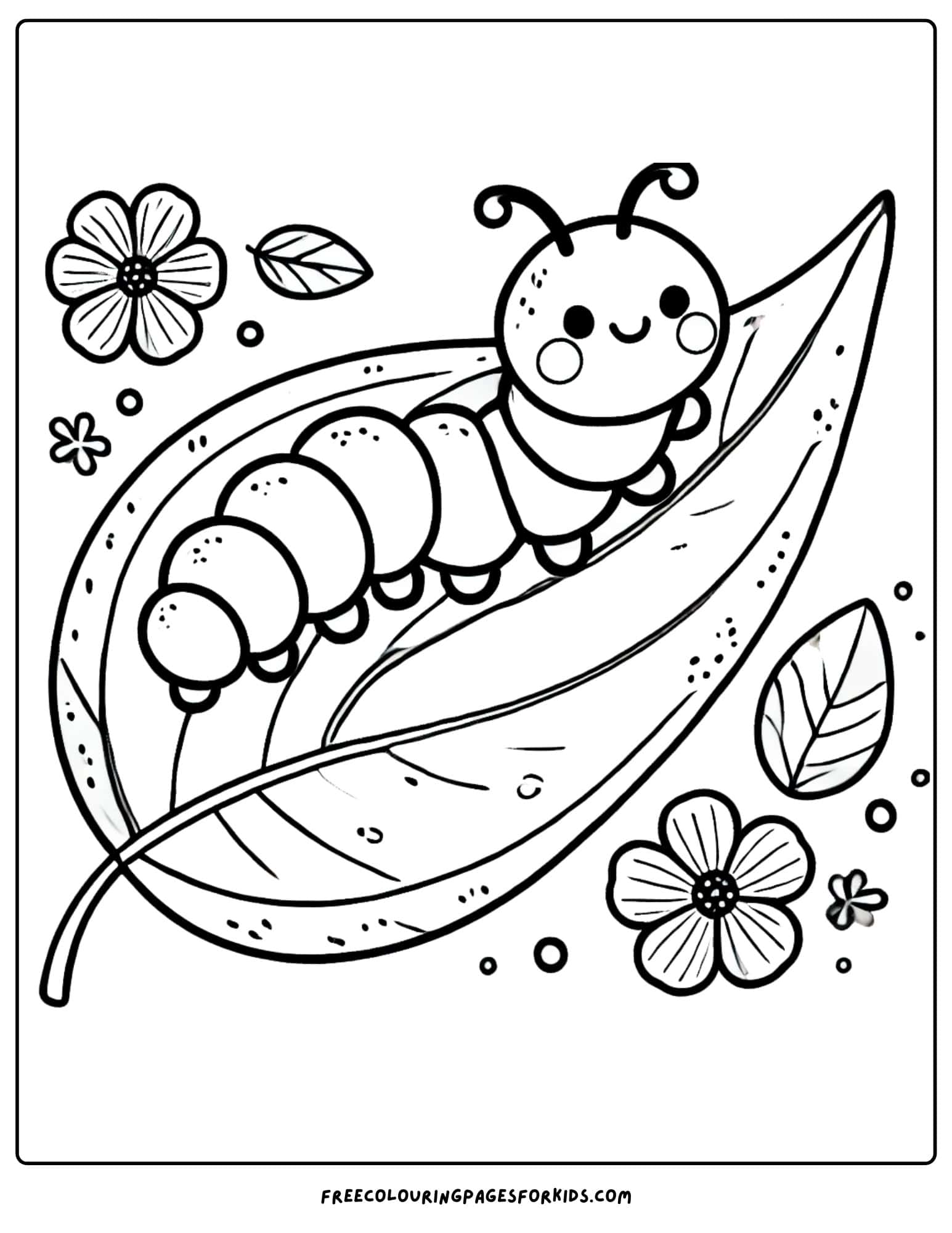 nature caterpillar on a leaf coloring page