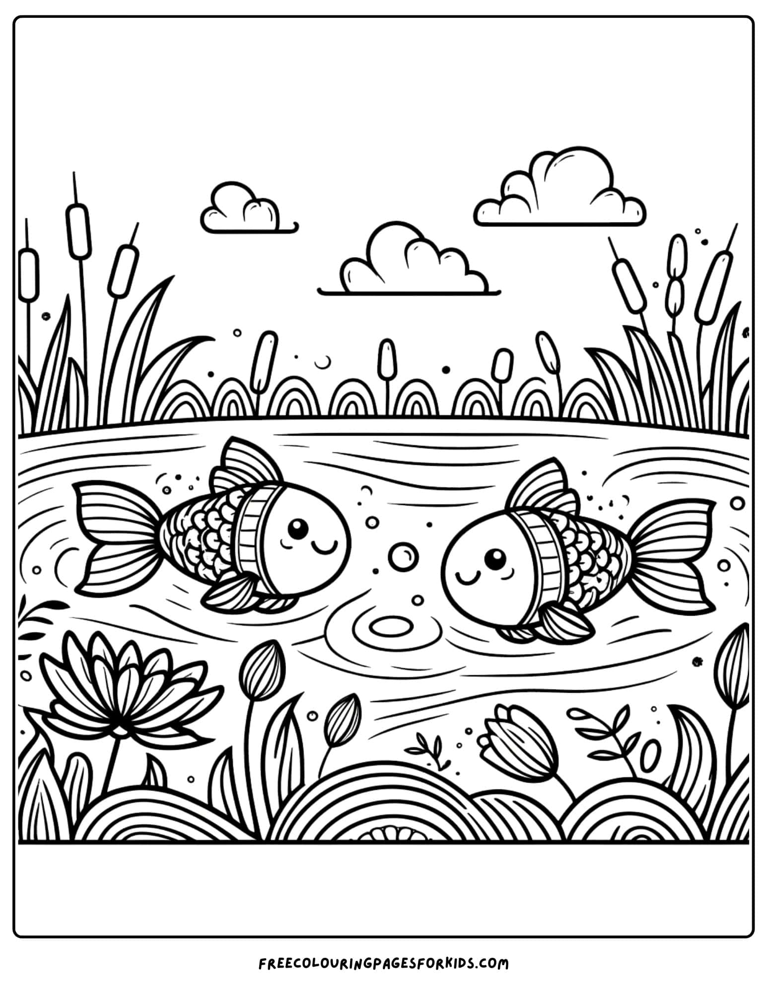 nature fish in a pond coloring page